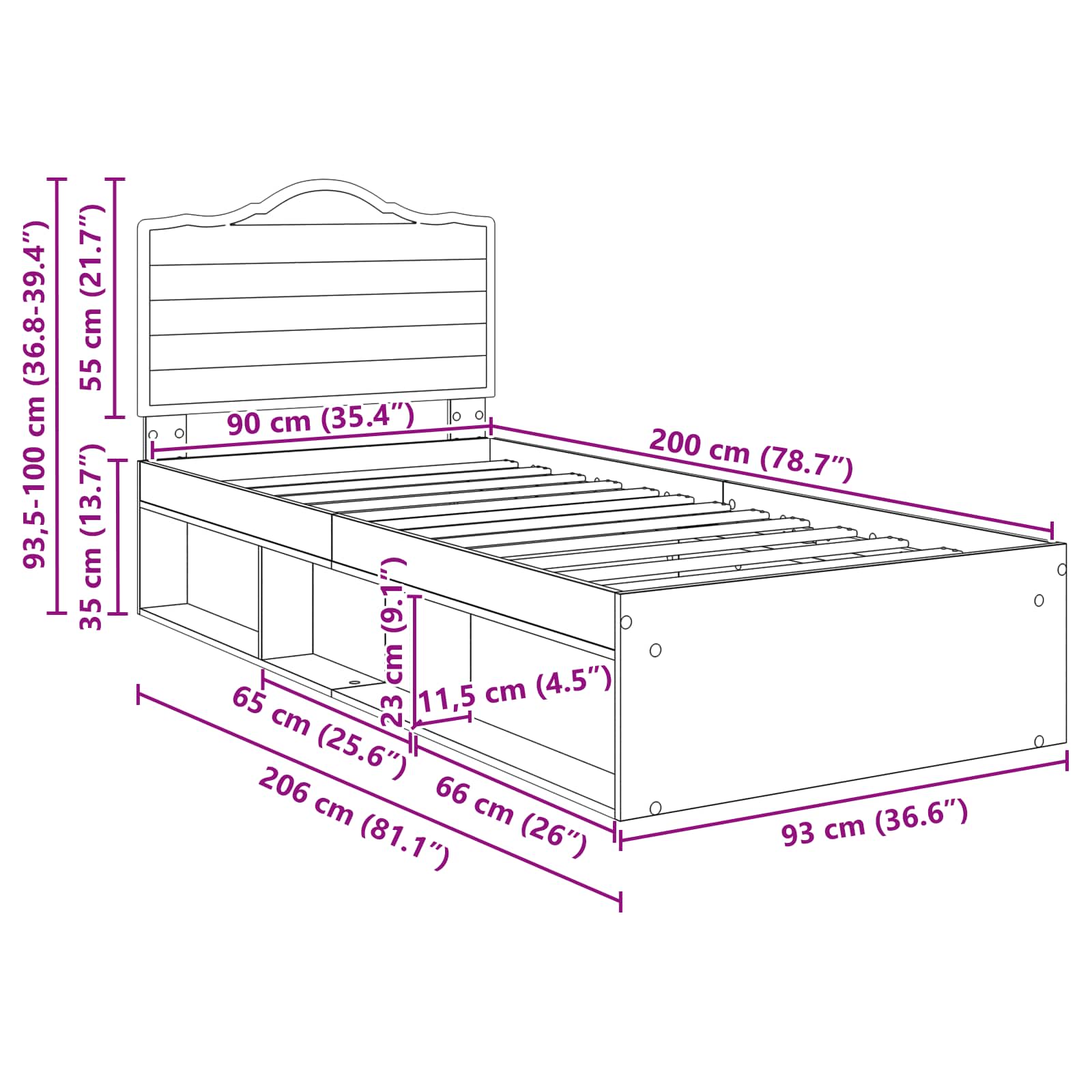 Krevetna konstrukcija Staro drvo 90 x 200 cm Čvrsto borovo drvo