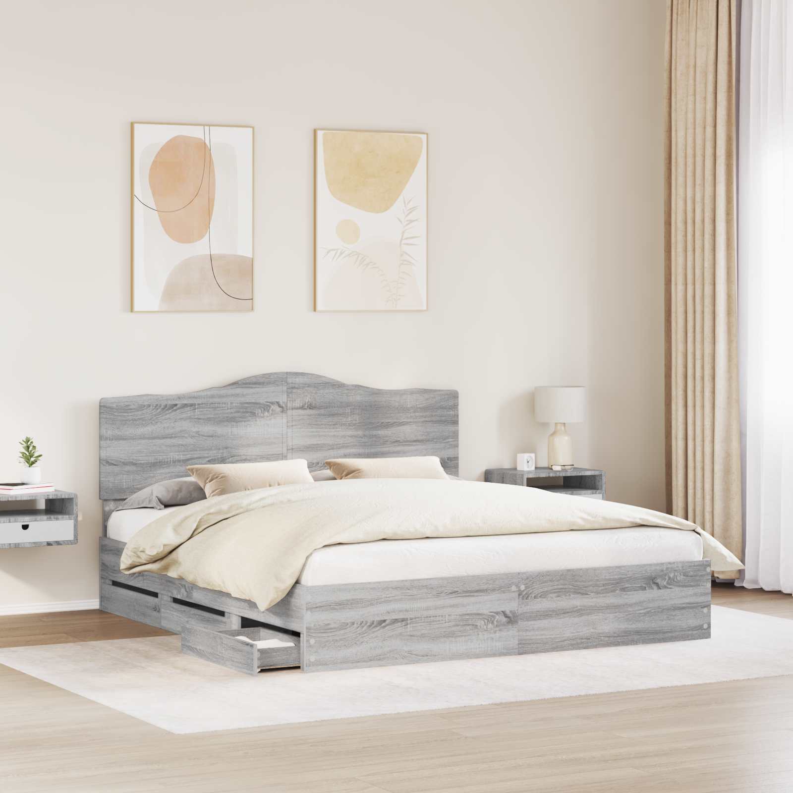 Krevetna konstrukcija Siva sonoma 200 x 200 cm Inženjersko Drvo