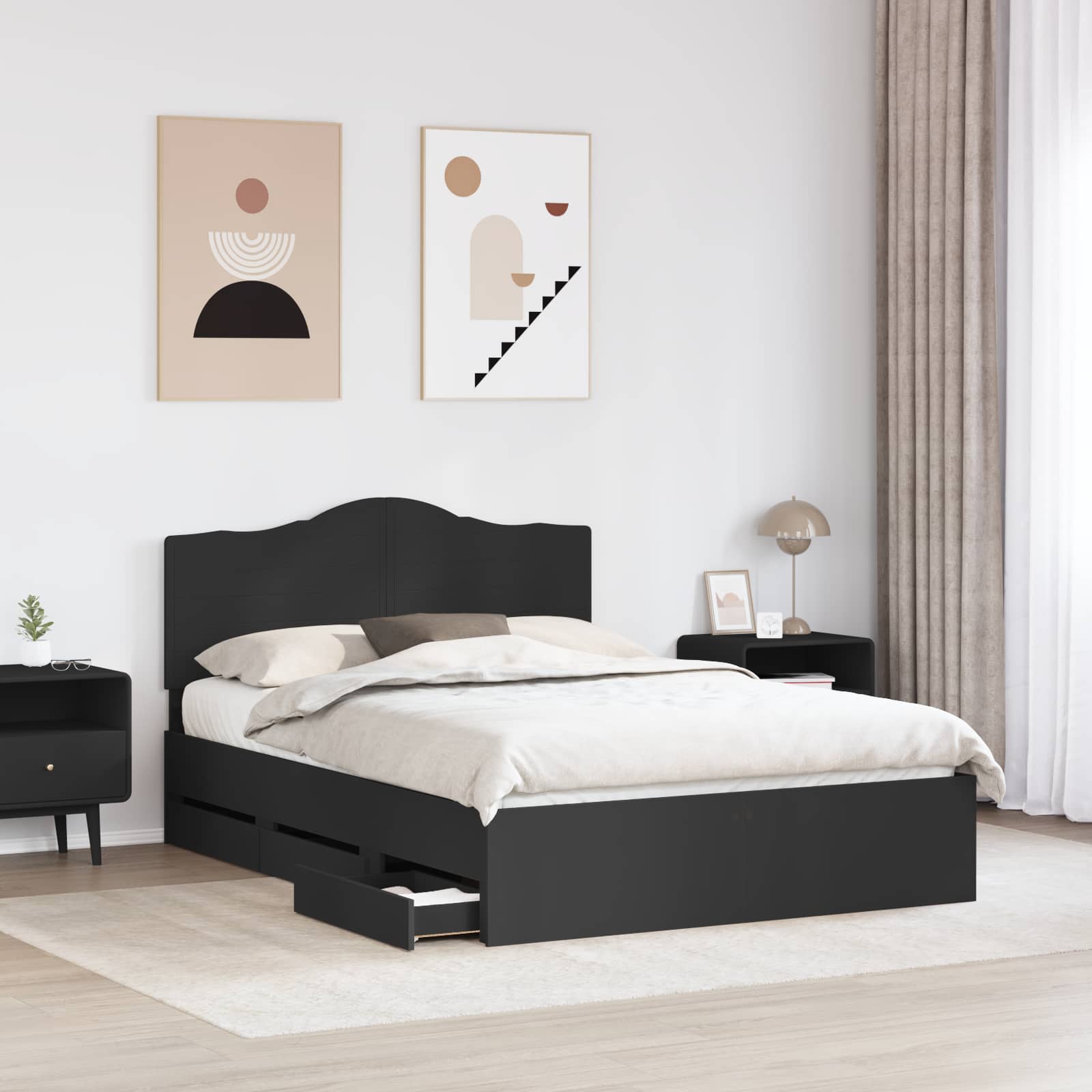 Krevetna konstrukcija Crna 150 x 200 cm Inženjersko Drvo