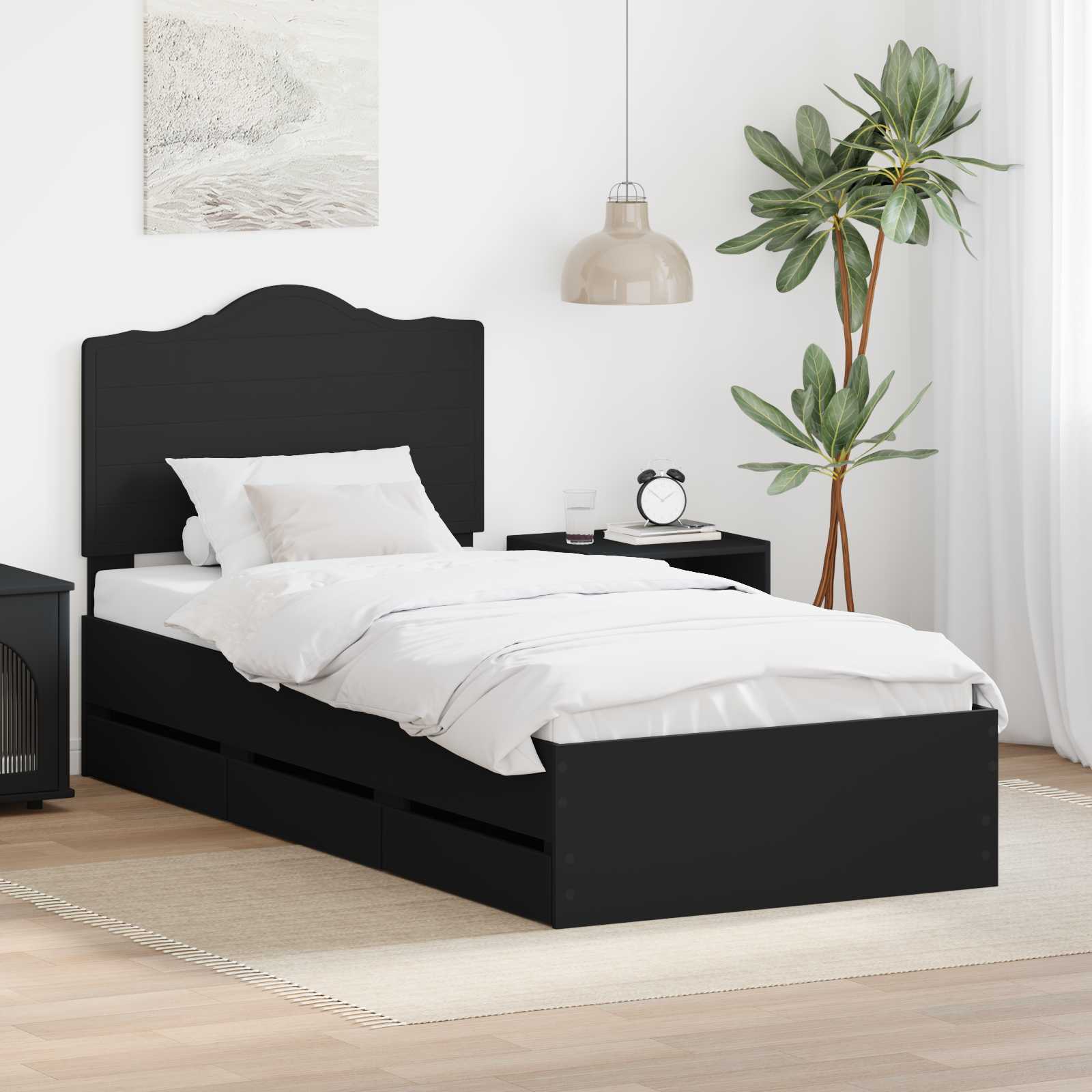 Krevetna konstrukcija Crna 100 x 200 cm Inženjersko Drvo