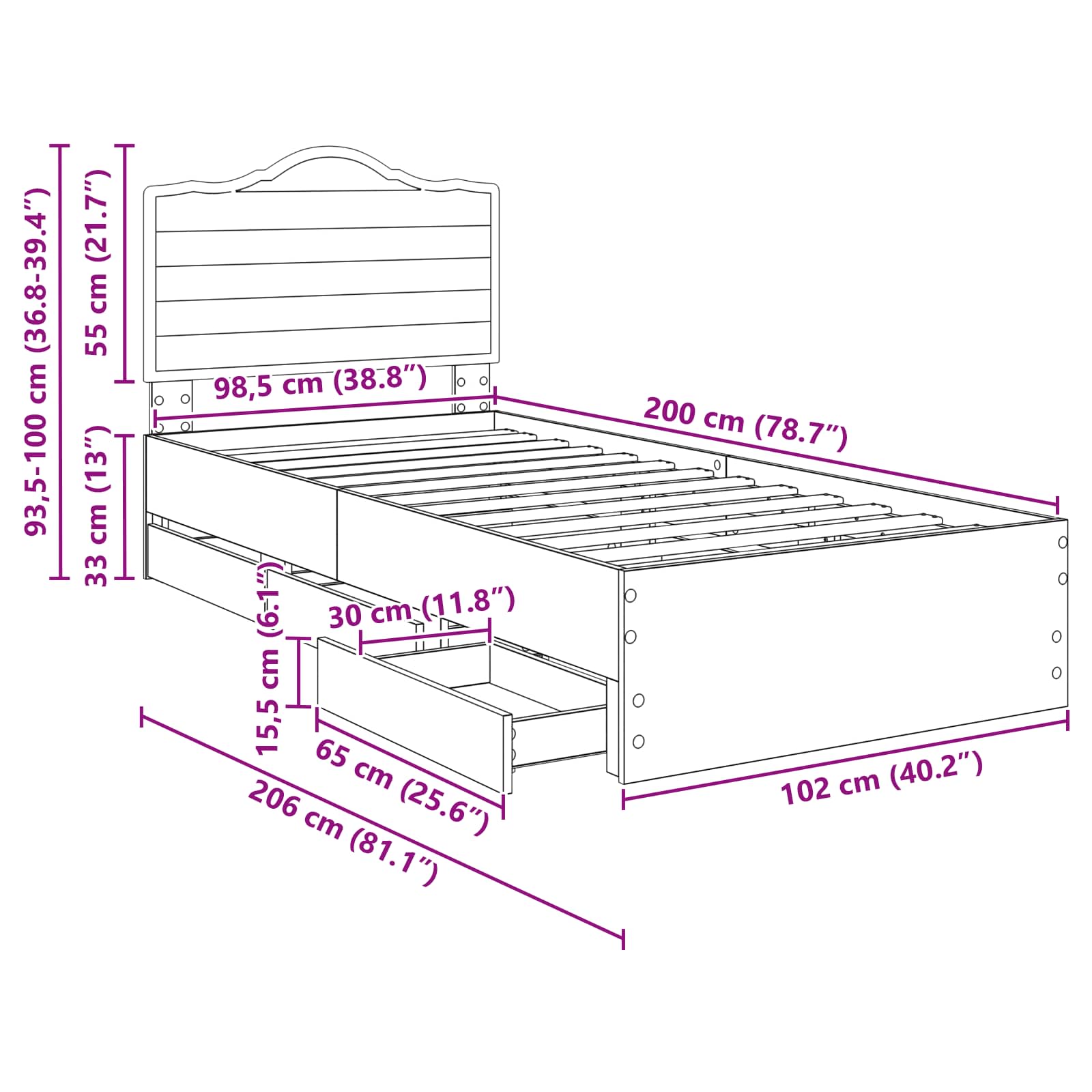 Krevetna konstrukcija Crna 100 x 200 cm Inženjersko Drvo