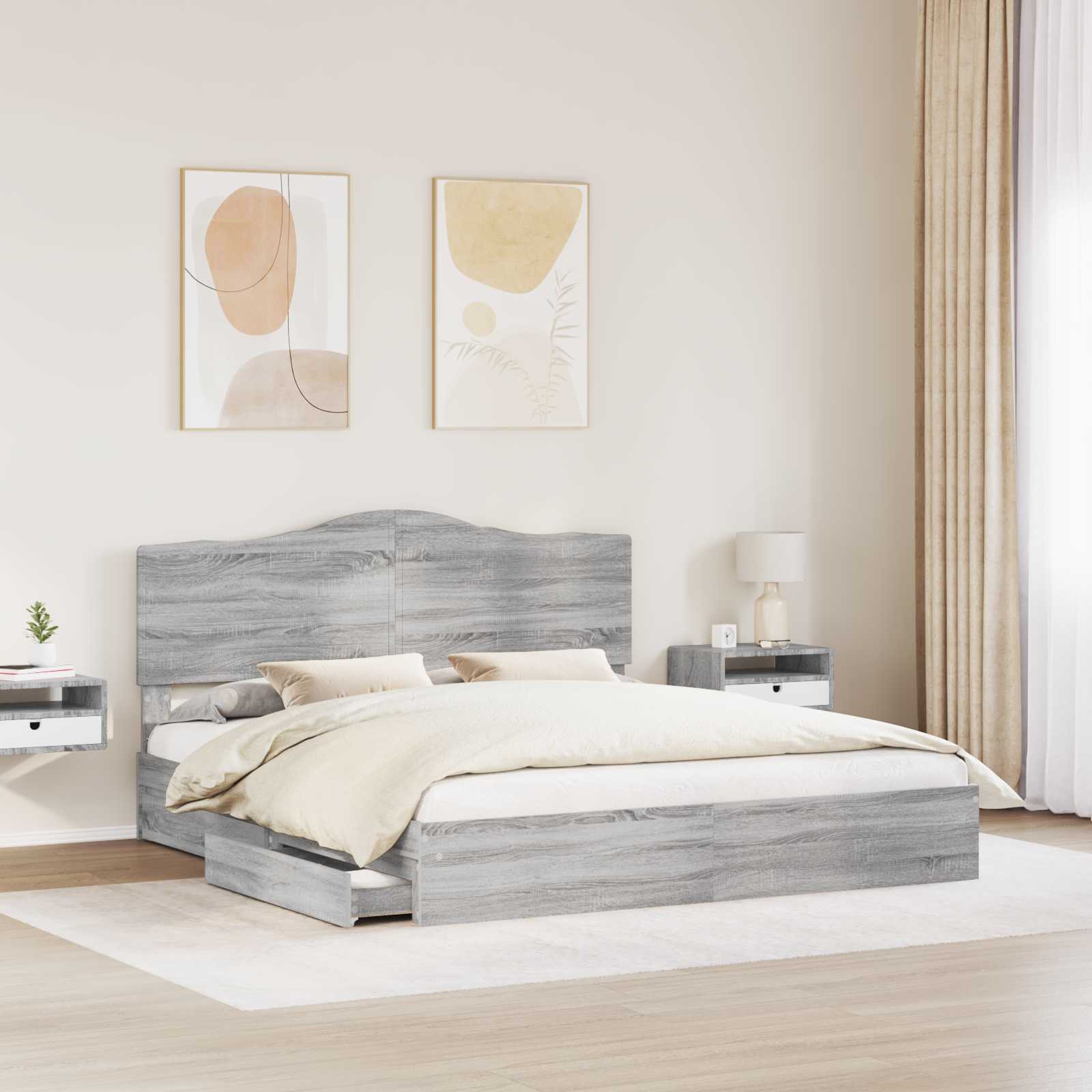 Krevet s od storage Siva Sonoma 200 x 200 cm Konstruirano drvo