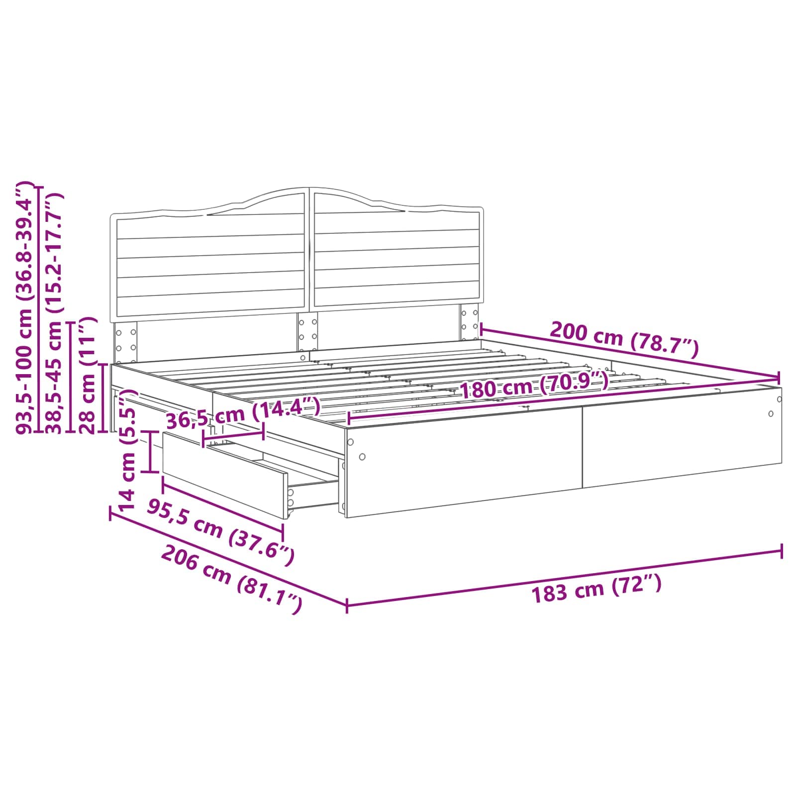 Krevet s od storage Bijelo 180 x 200 cm Konstruirano drvo