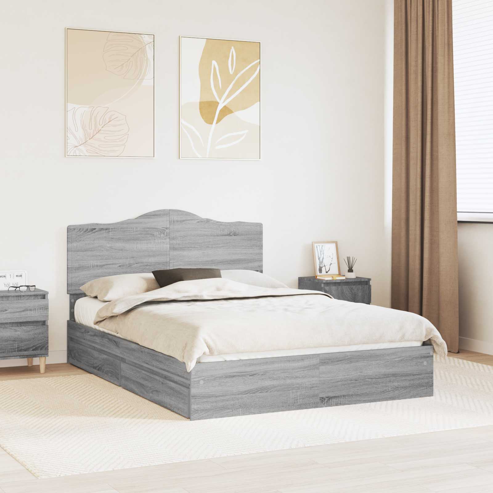 Krevet s od storage Siva Sonoma 160 x 200 cm Konstruirano drvo