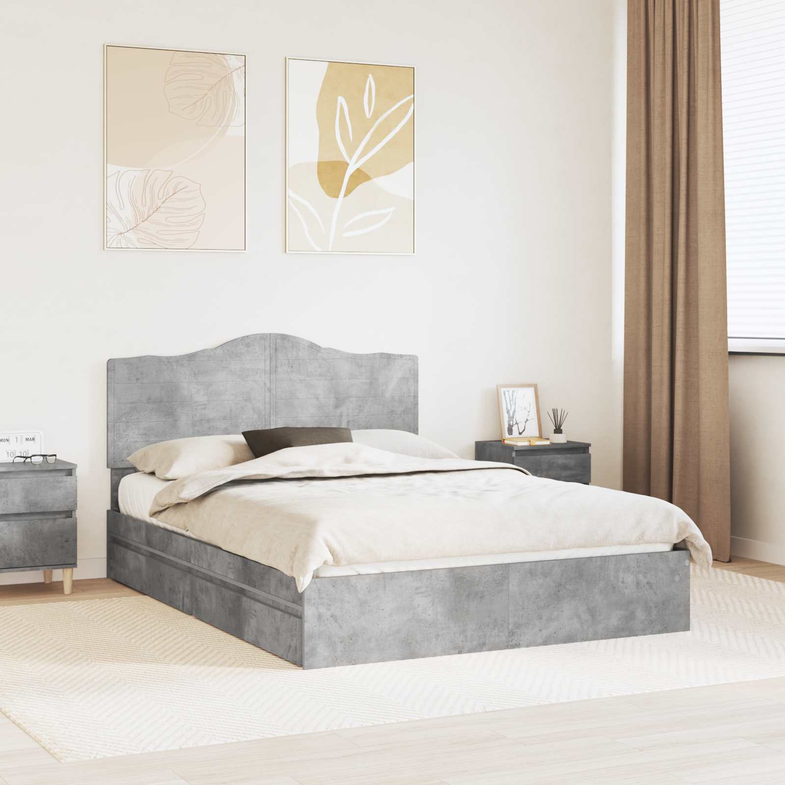 Krevet s od storage s uzglavljem Betonski sivi 150 x 200 cm