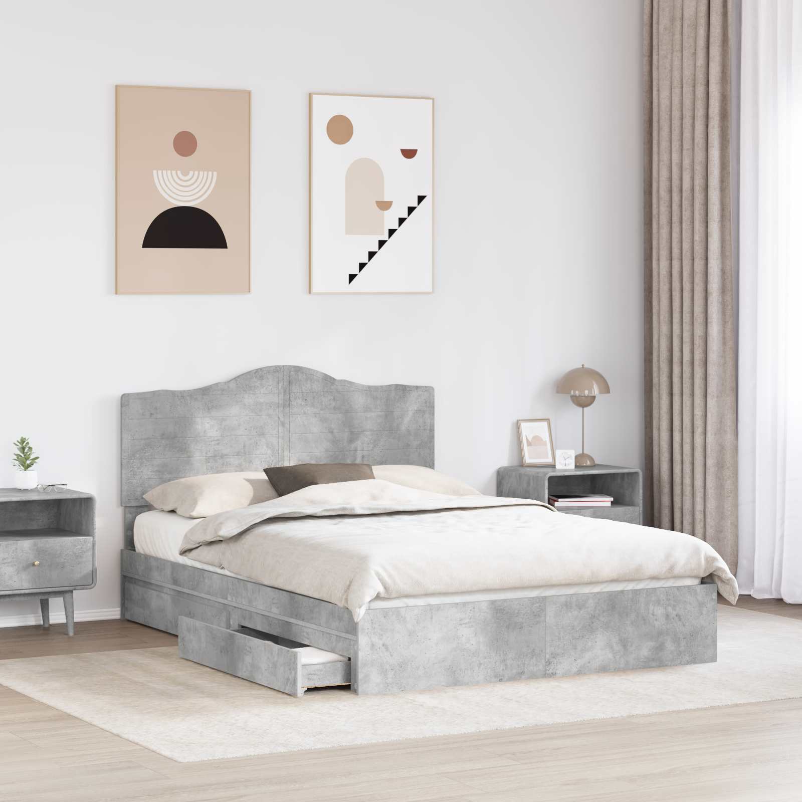 Krevet s od storage s uzglavljem Betonski sivi 150 x 200 cm