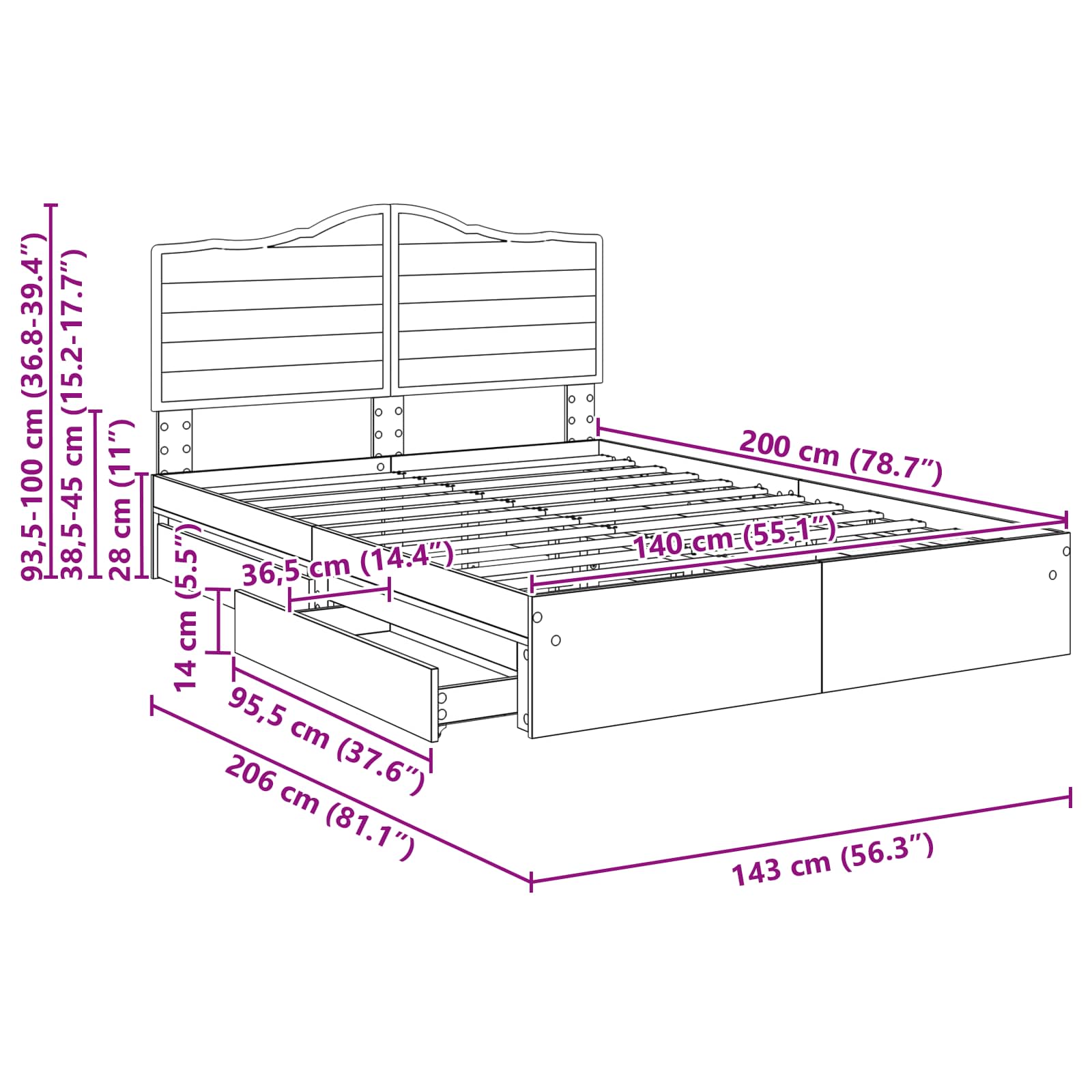 Krevet s od storage Siva Sonoma 140 x 200 cm Konstruirano drvo