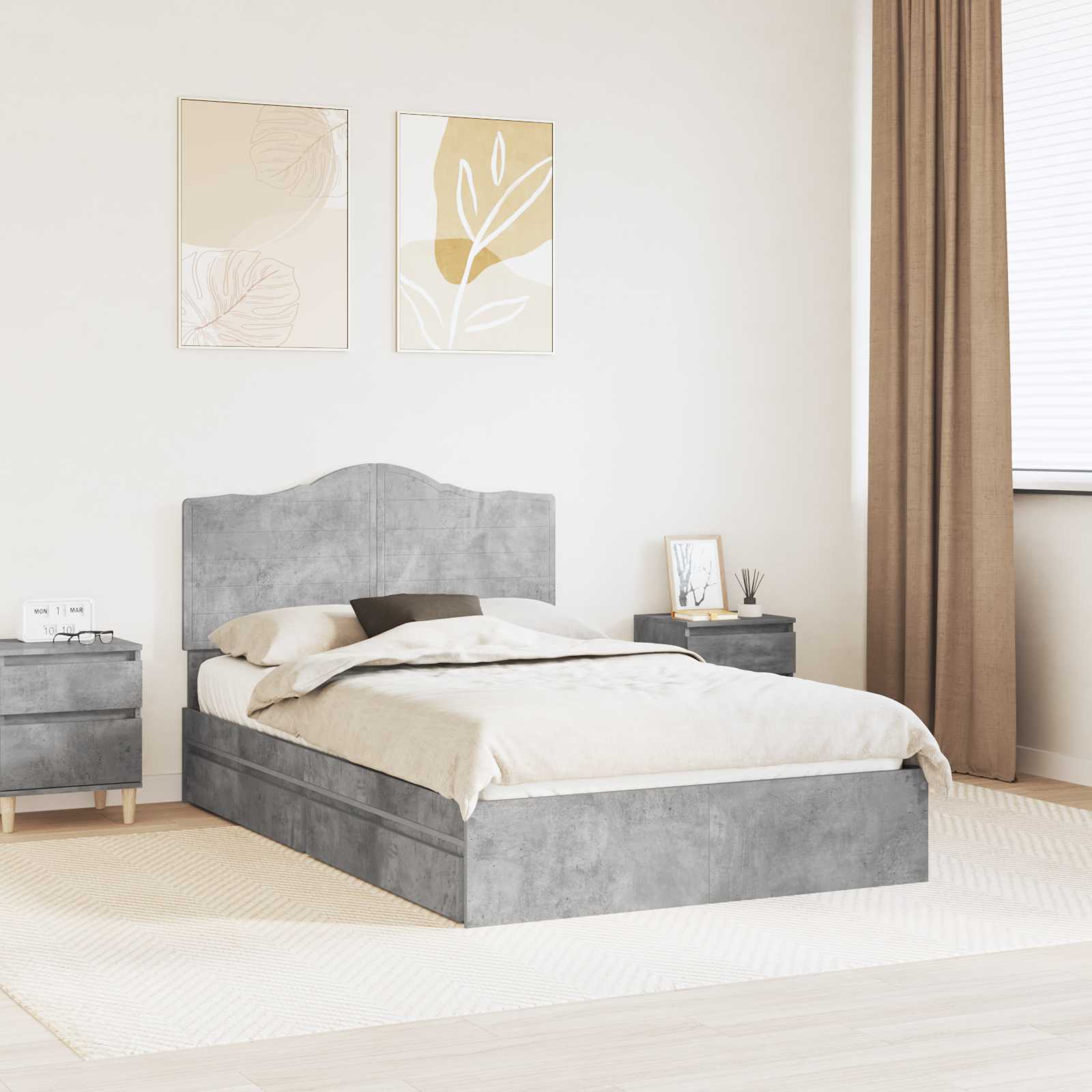 Krevet s od storage s uzglavljem Betonski sivi 135 x 190 cm