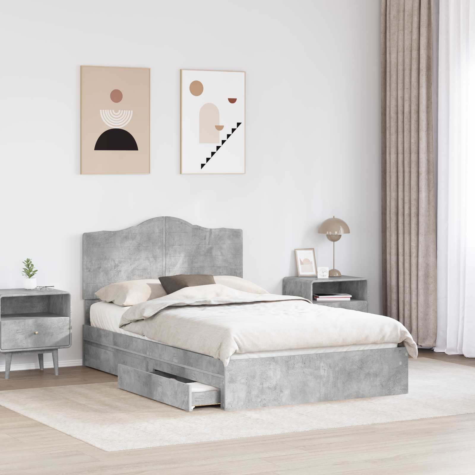 Krevet s od storage s uzglavljem Betonski sivi 135 x 190 cm