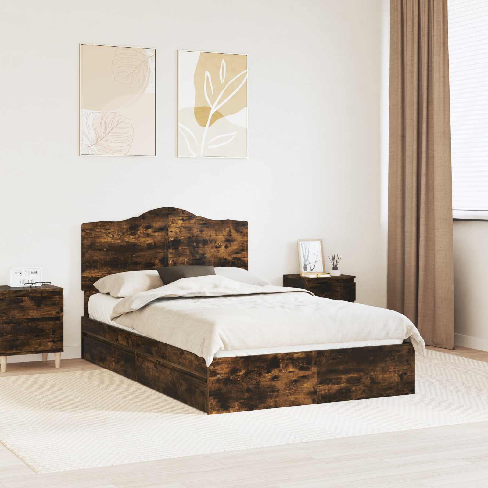 Krevet s od storage s uzglavljem Dimljeni hrast 135 x 190 cm
