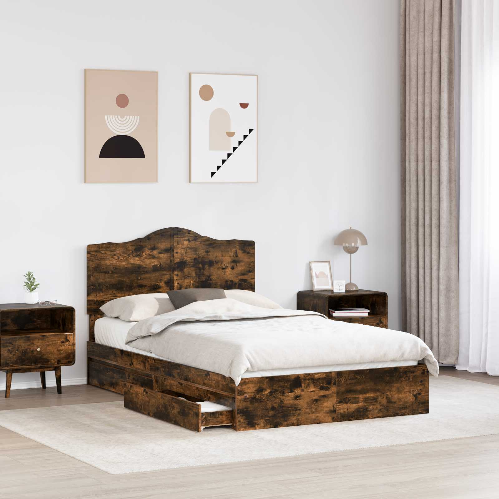 Krevet s od storage s uzglavljem Dimljeni hrast 135 x 190 cm