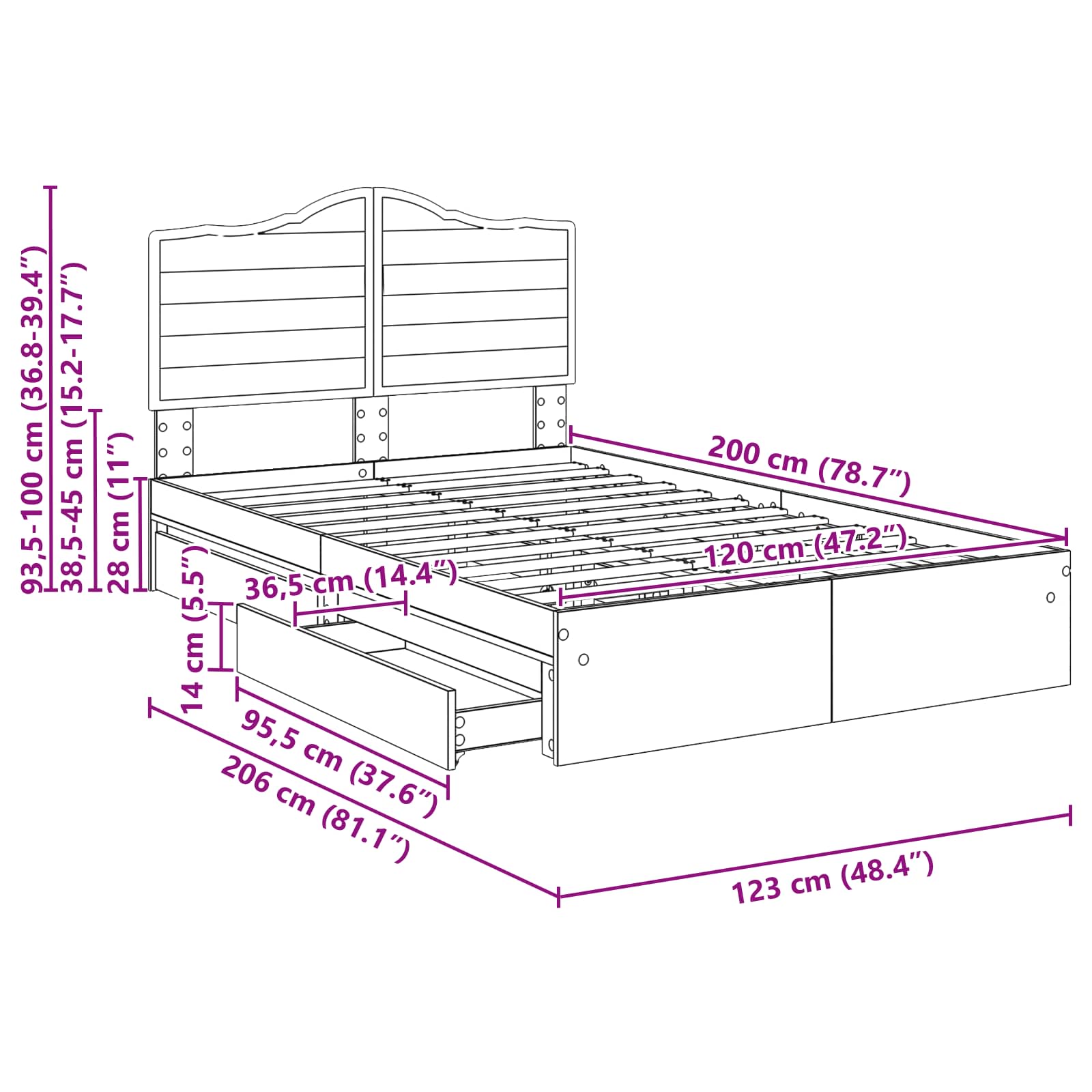 Krevet s od storage Sonoma hrast 120 x 200 cm Konstruirano drvo