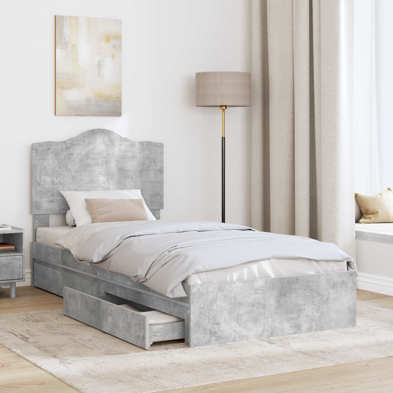 Krevet s od storage s uzglavljem Betonski sivi 100 x 200 cm
