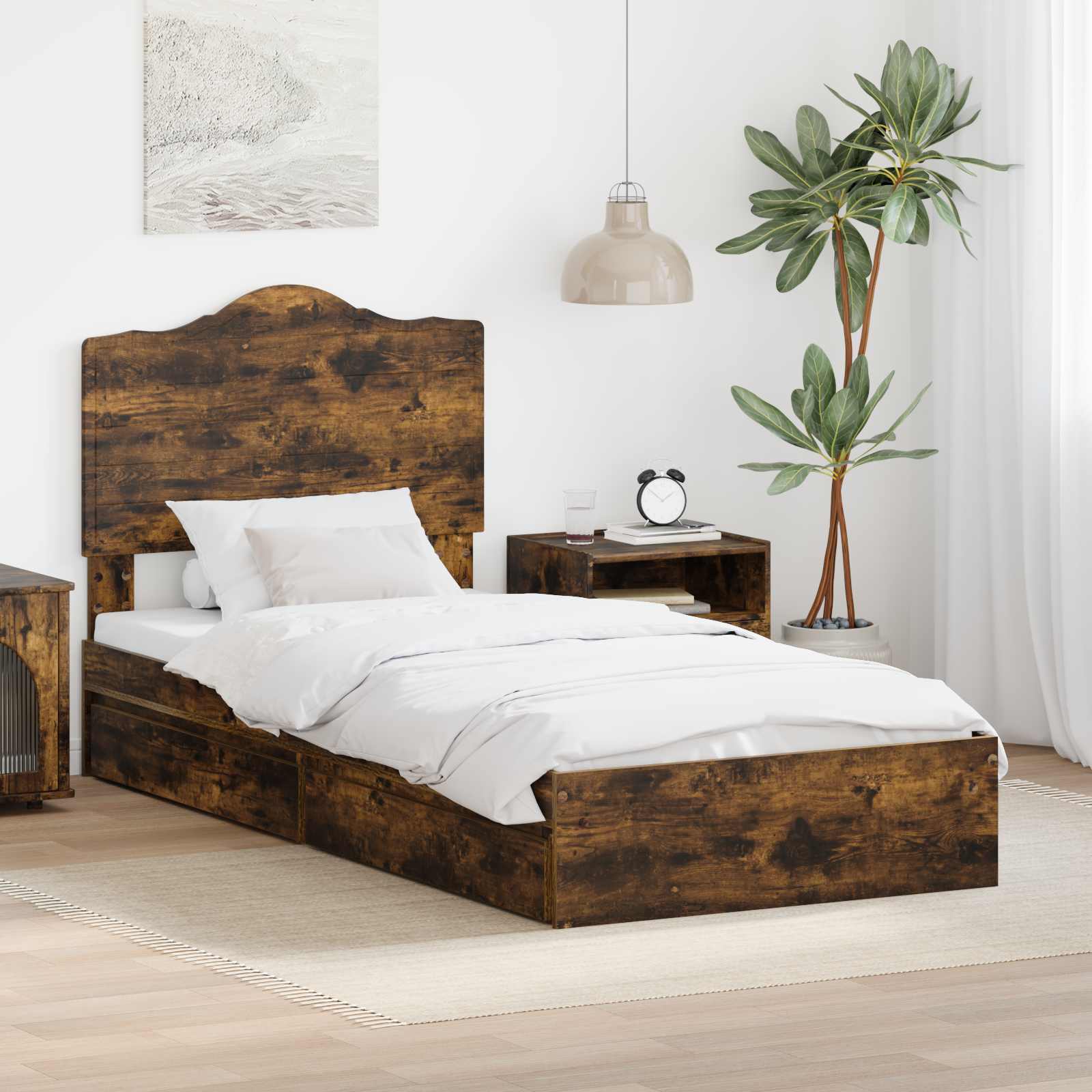Krevet s od storage s uzglavljem Dimljeni hrast 100 x 200 cm