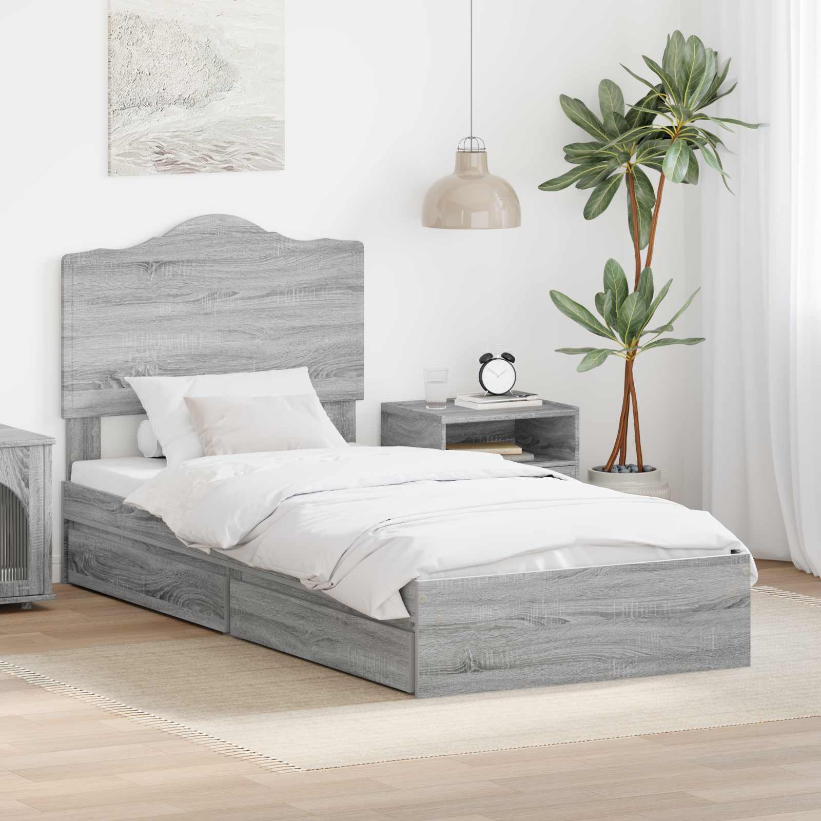Krevet s od storage Siva Sonoma 100 x 200 cm Konstruirano drvo