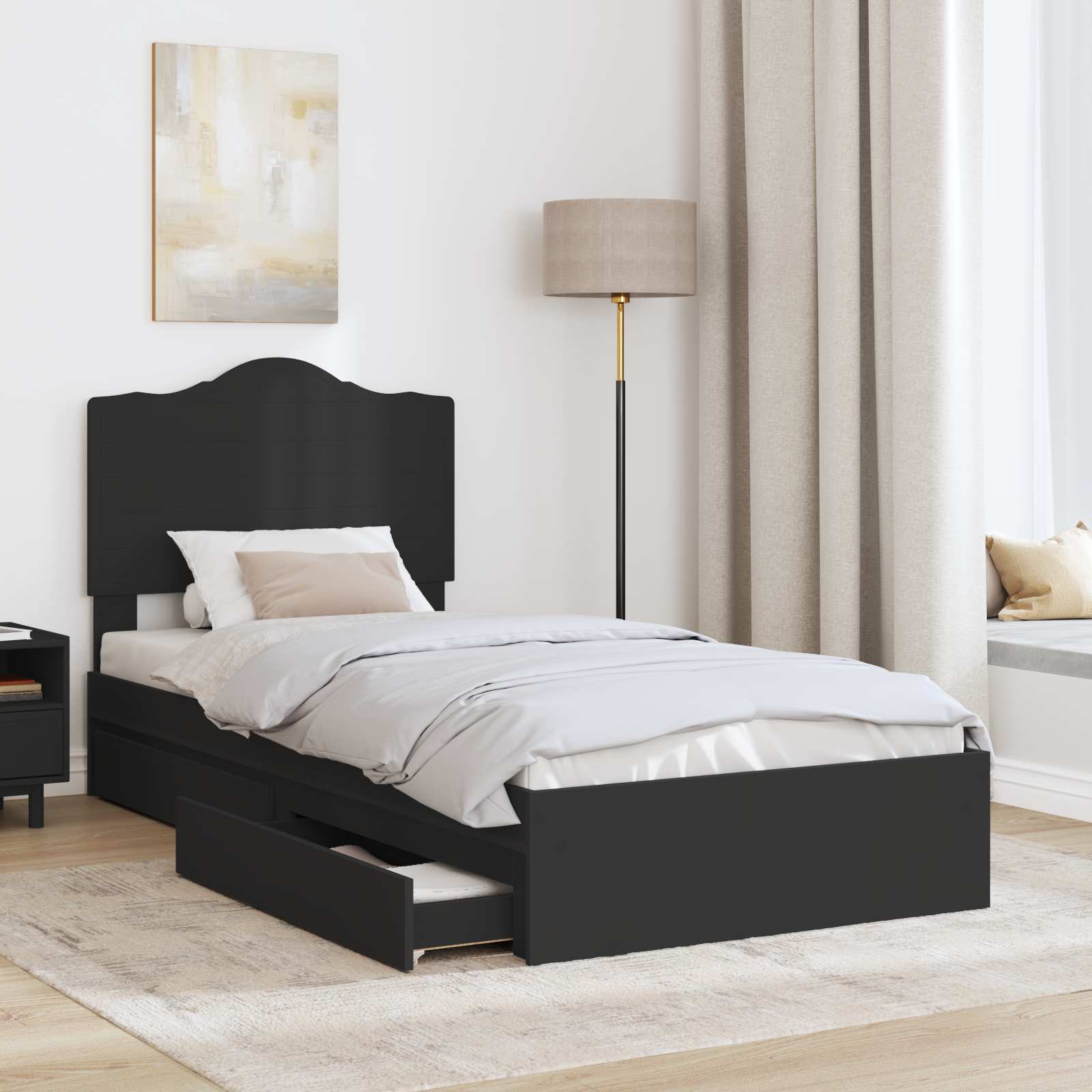 Krevet s od storage Podesiva Crna 70 x 190 cm Konstruirano drvo