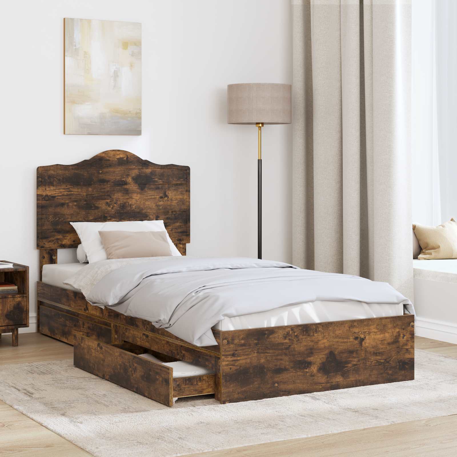 Krevet s od storage s ladicama Dimljeni hrast 70 x 190 cm