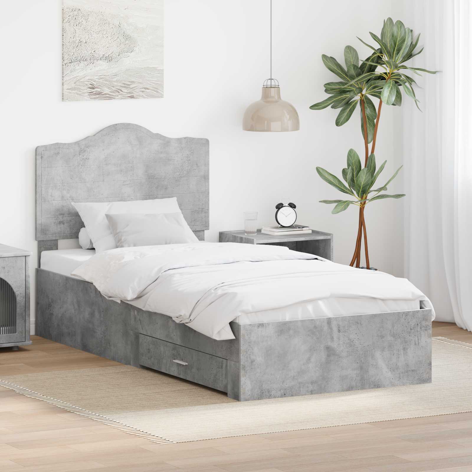 Krevetna konstrukcija s uzglavljem Betonski sivi 90 x 200 cm