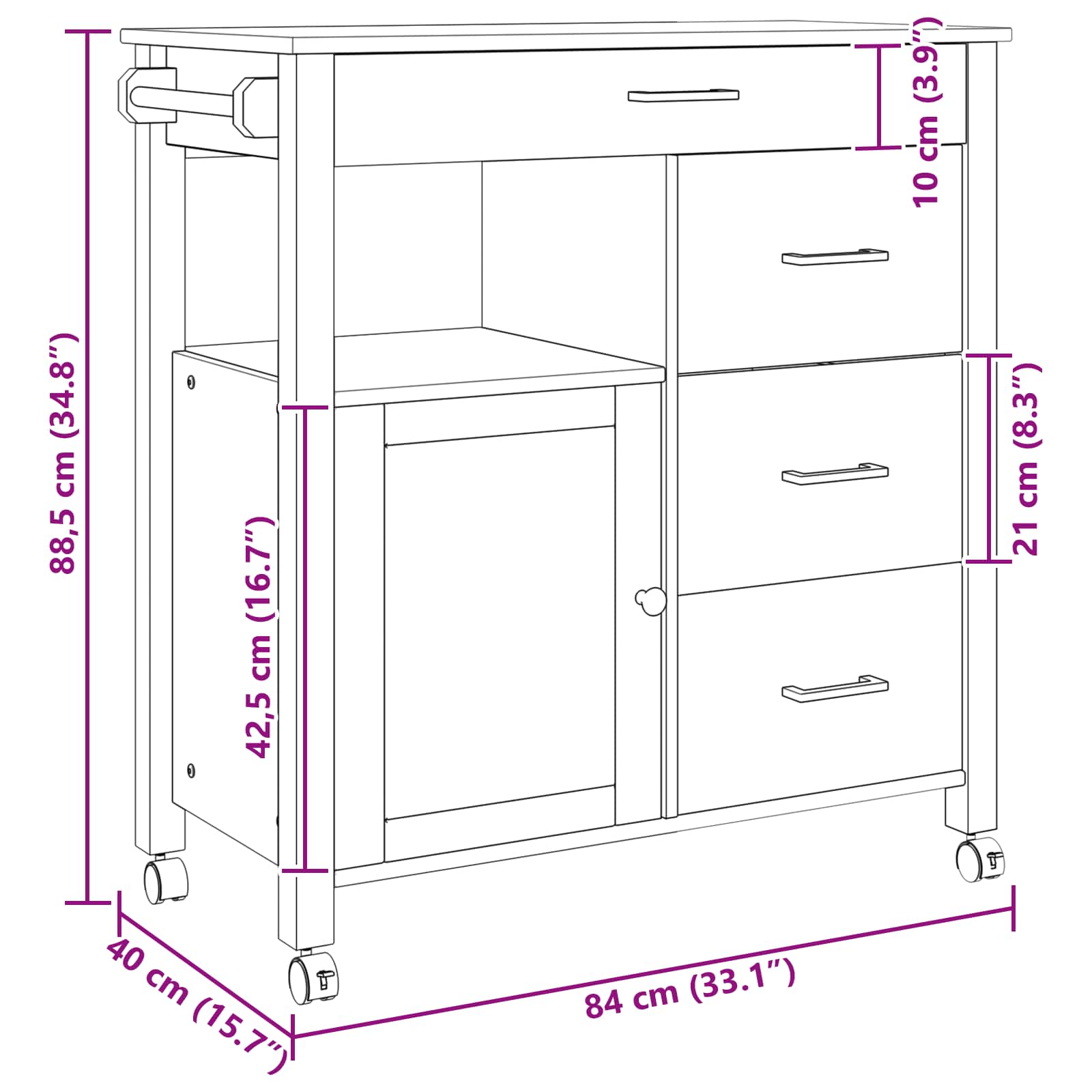 Kuhinjski kolica MONZA Crna 84 x 40 x 88,5 cm