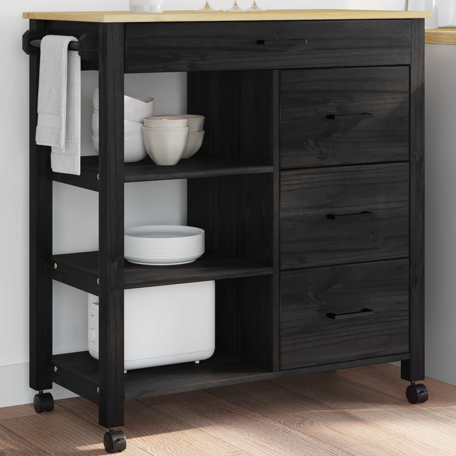 Kuhinjski kolica MONZA Crna 84 x 40 x 88,5 cm