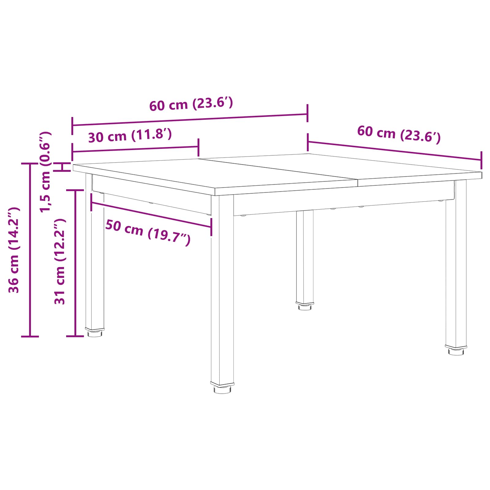 Kava Stol Prirodna 60 x 60 x 36 cm Čvrsto borovo drvo