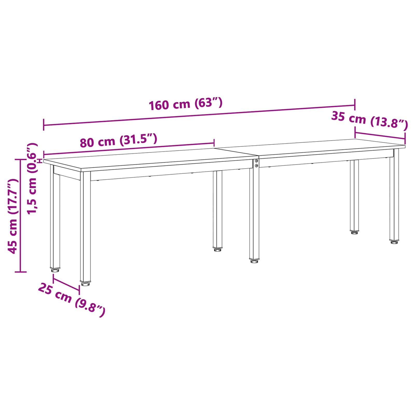 klupa Prirodna 160 x 35 x 45 cm Čvrsto borovo drvo