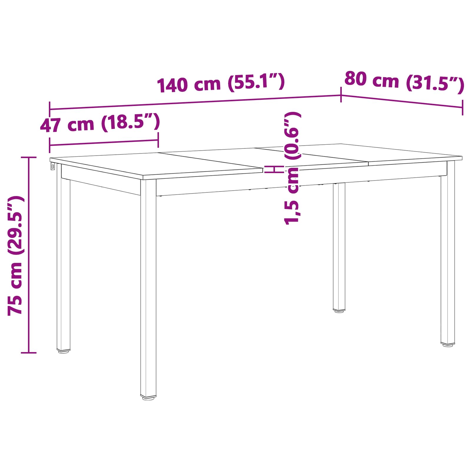Stol za objedovanje Prirodna 140 x 80 x 75 cm