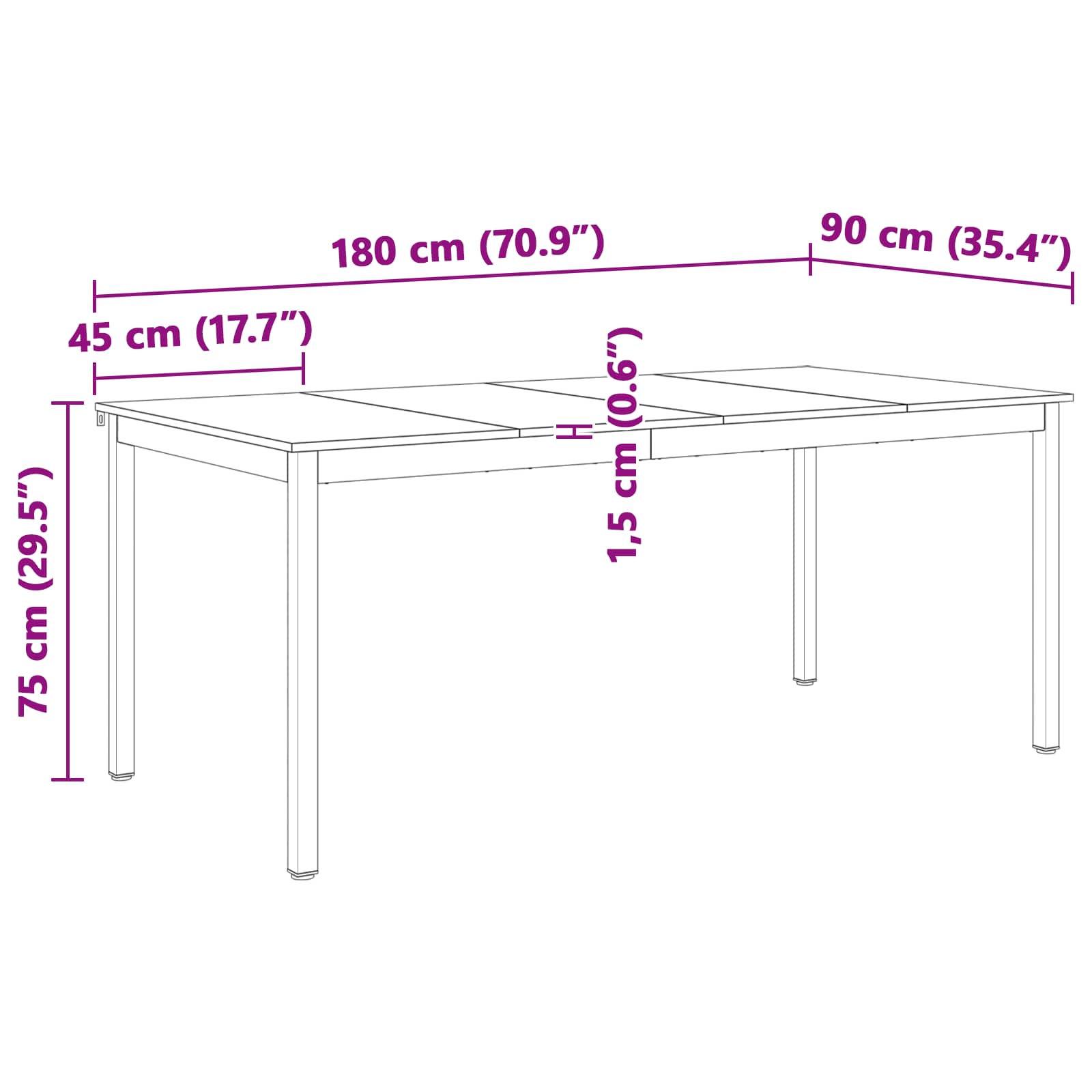 Stol za objedovanje Prirodna 180 x 90 x 75 cm