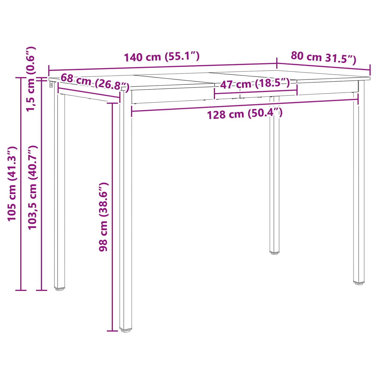 Stol za bar Prirodna 140 x 80 x 105 cm Čvrsto borovo drvo