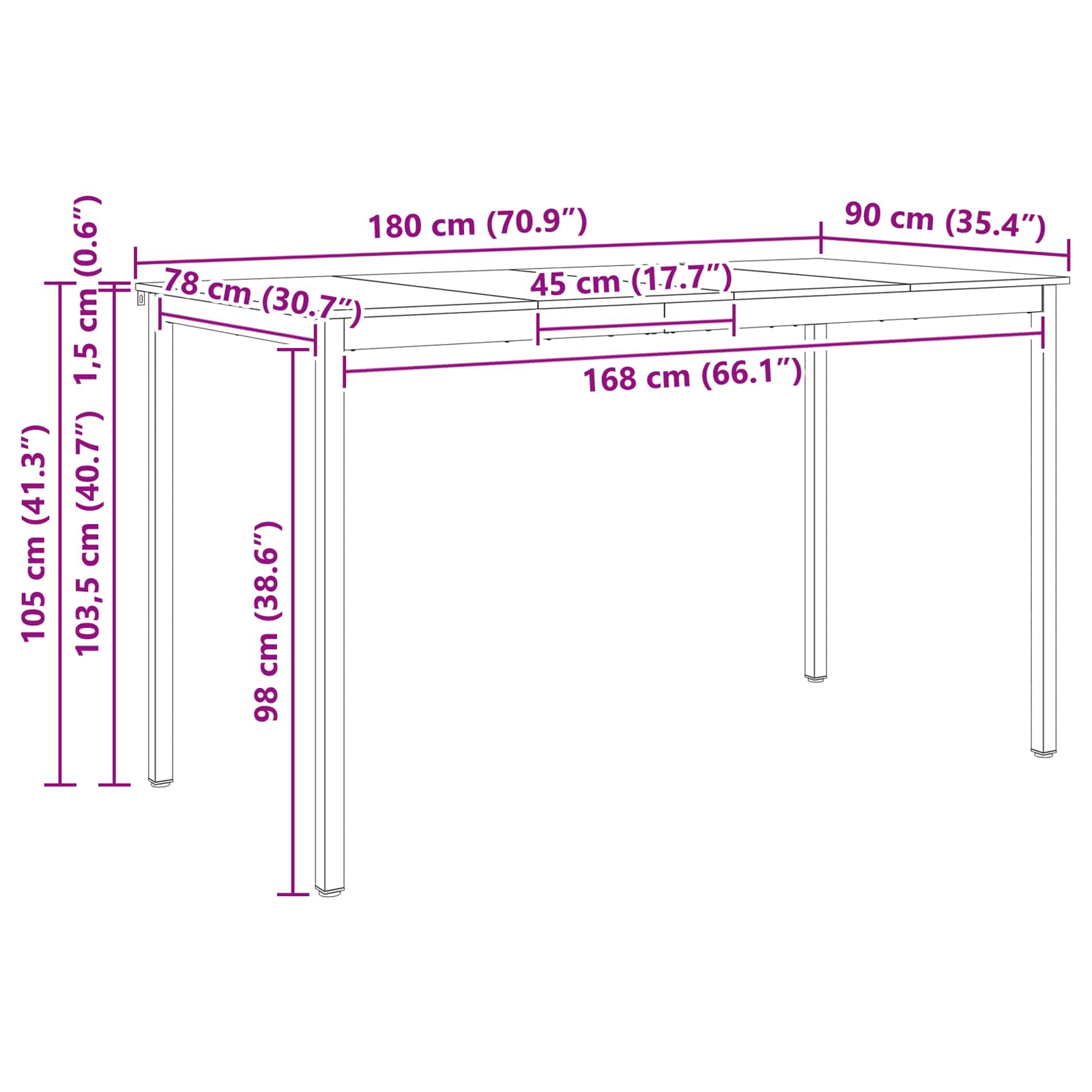 Stol za bar Prirodna 180 x 90 x 105 cm Čvrsto borovo drvo