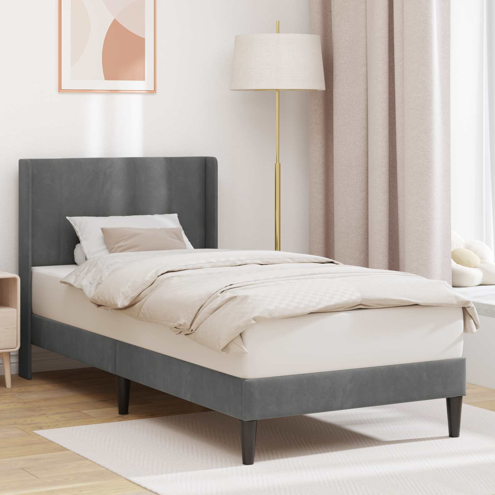 Krevetna konstrukcija s uzglavljem Tamnosiva 90 x 190 cm Baršun