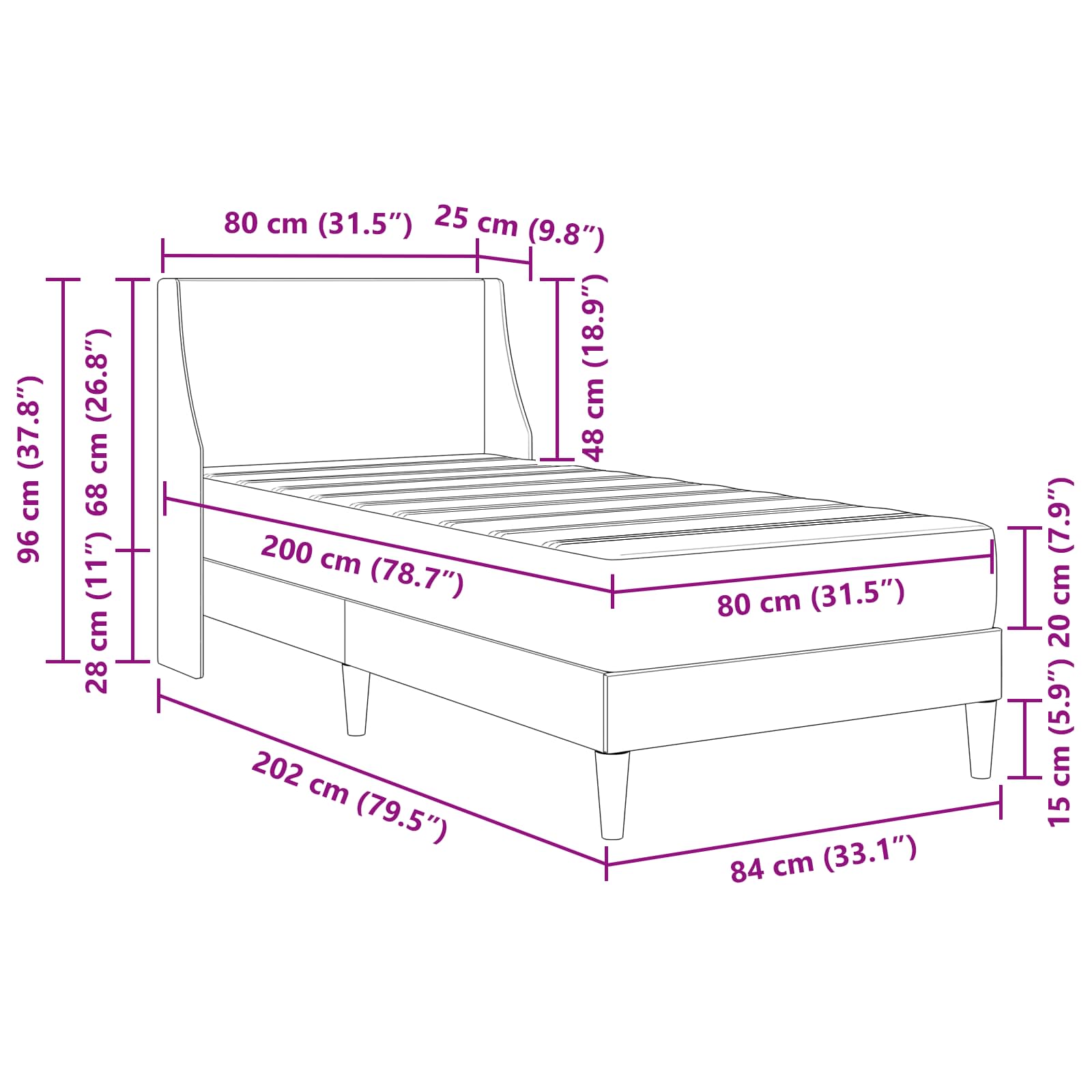 Okvir kreveta s madracem Svijetlo siva 80x 200 cm Poliester