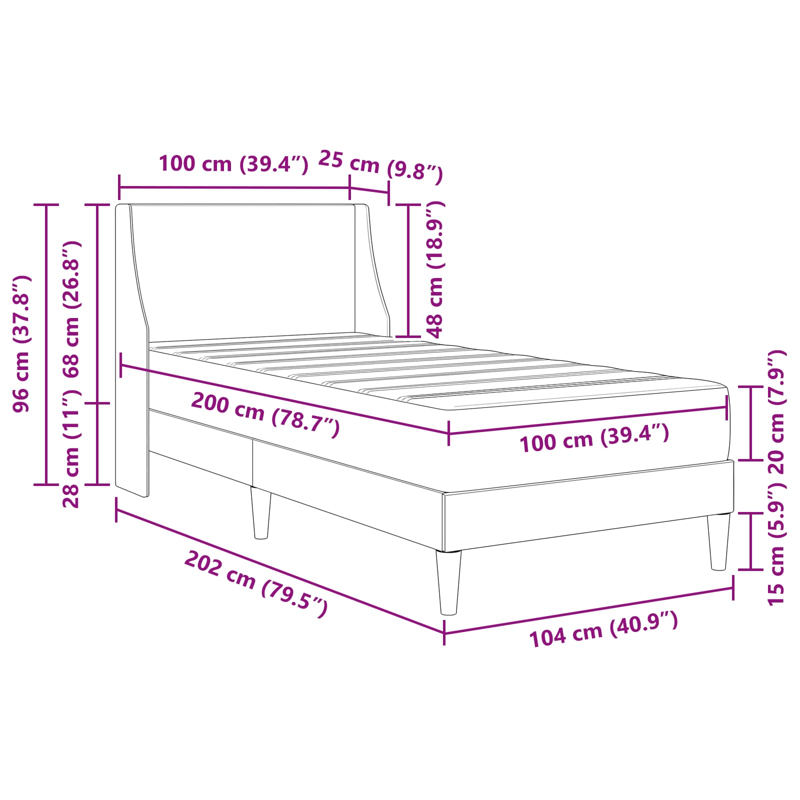 Okvir kreveta s madracem Tamno siva 100 x 200 cm Poliester