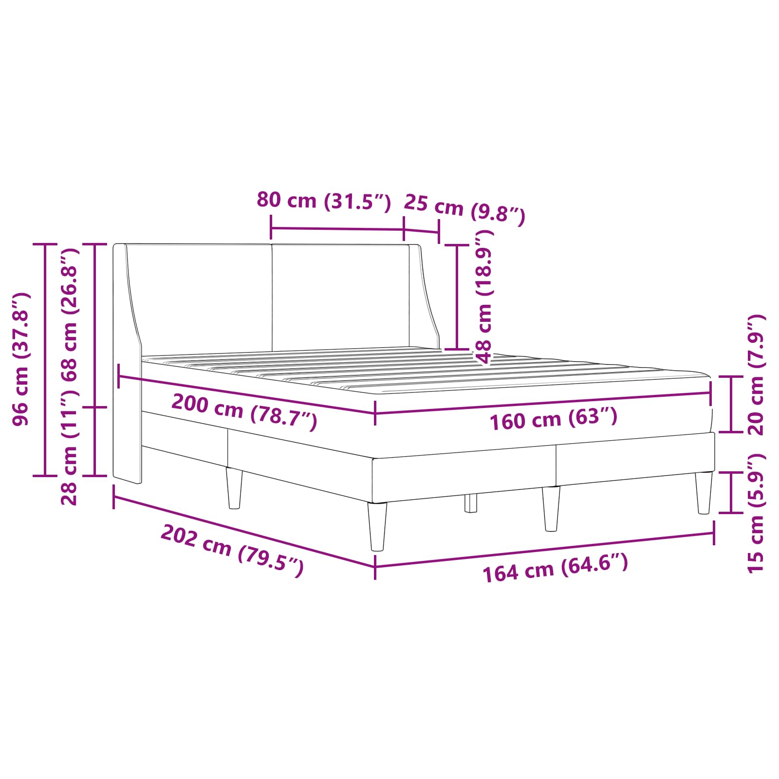 Okvir kreveta s madracem Crna 160 x 200 cm Poliester