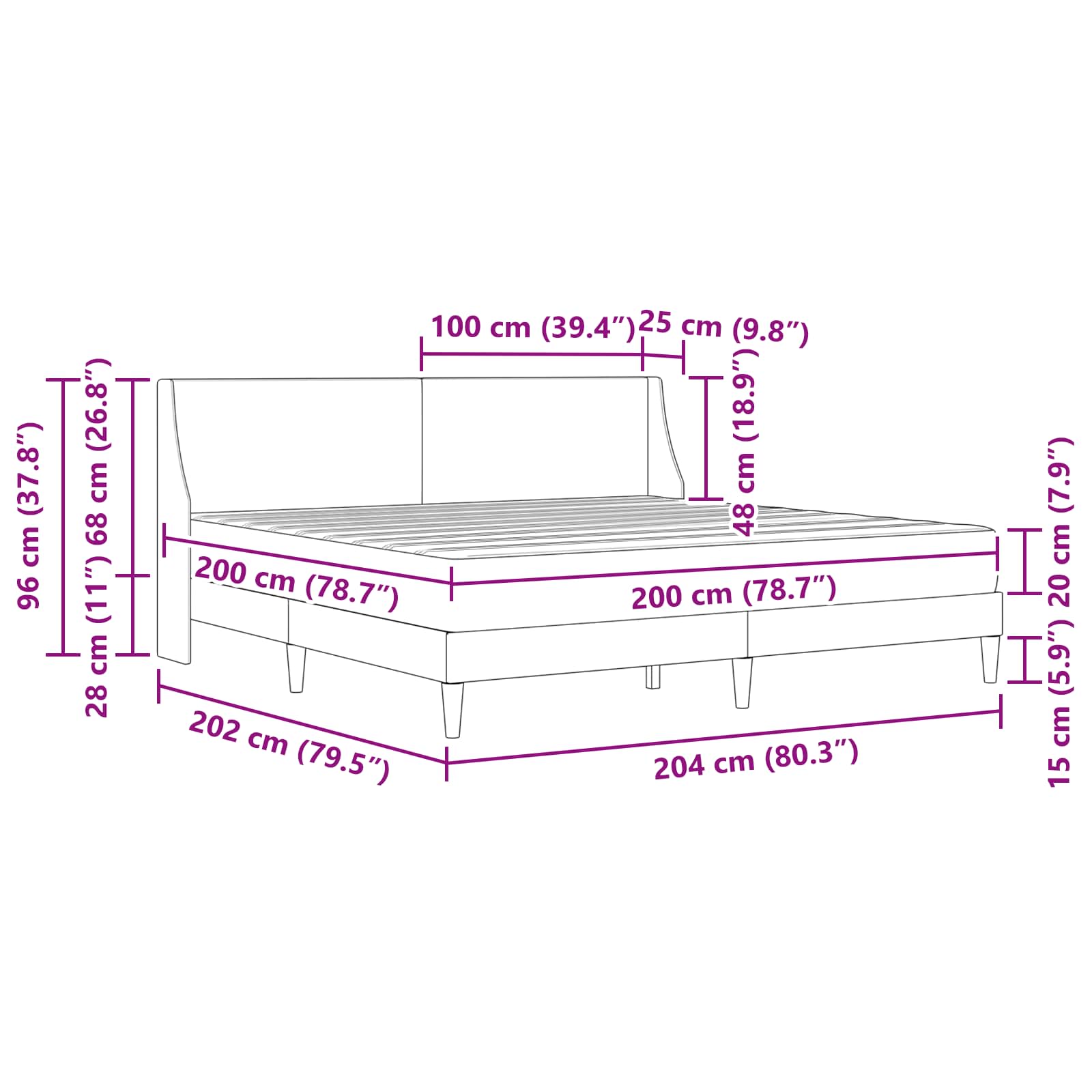 Okvir kreveta s madracem Svijetlo siva 200 x 200 cm Poliester