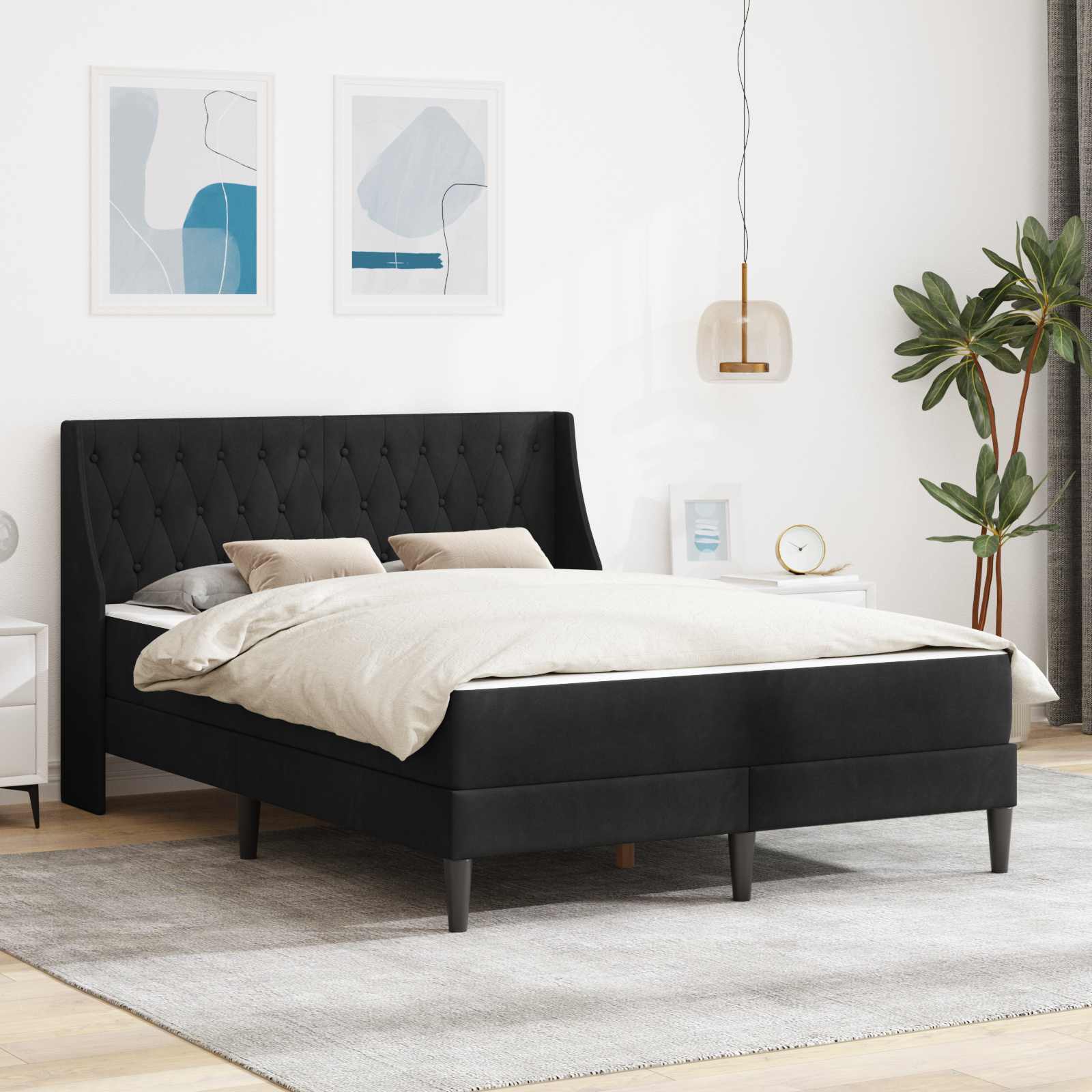 Okvir kreveta s madracem s madracem Crna 140 x 200 cm Baršun