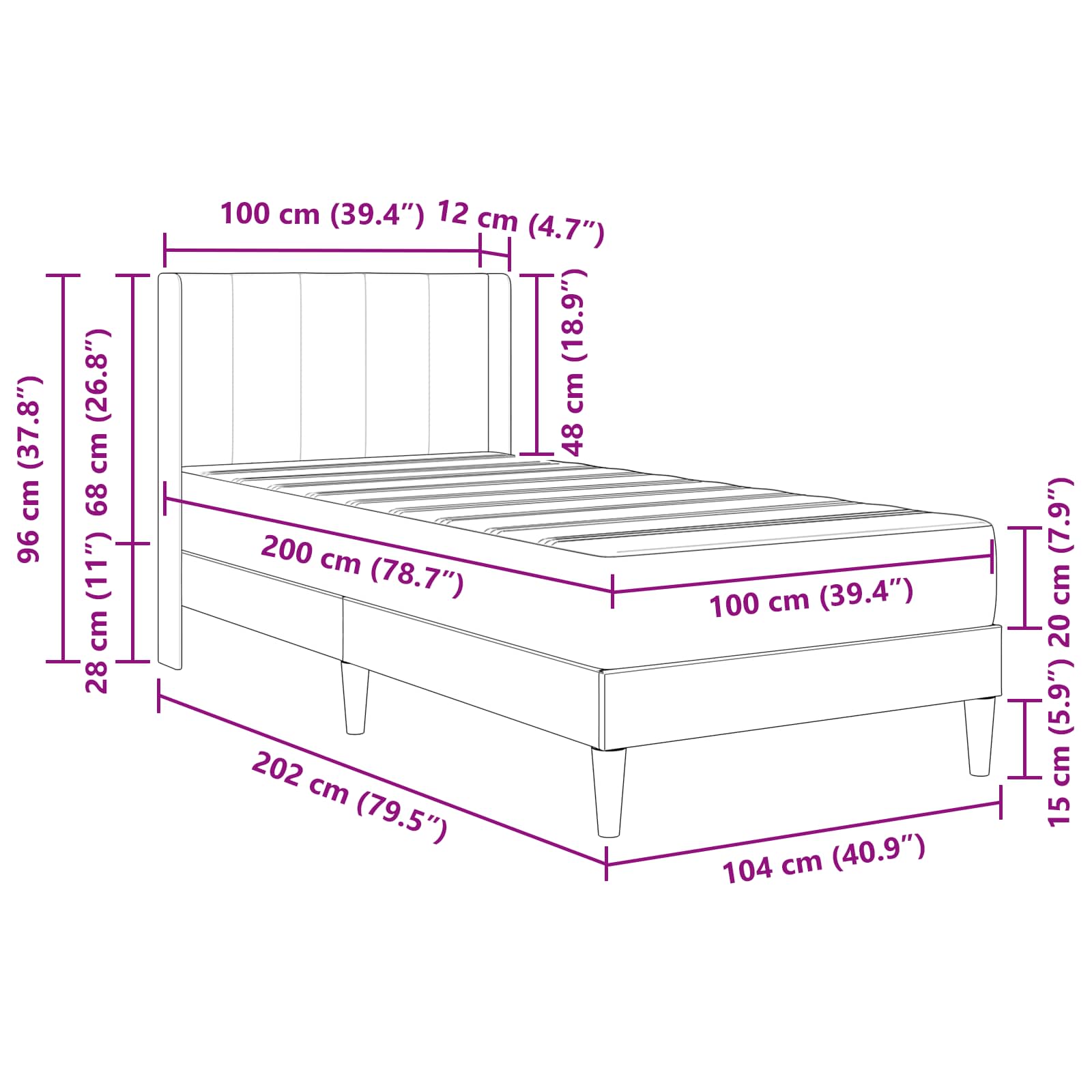 Okvir kreveta s madracem Tamnosiva 100 x 200 cm Baršun