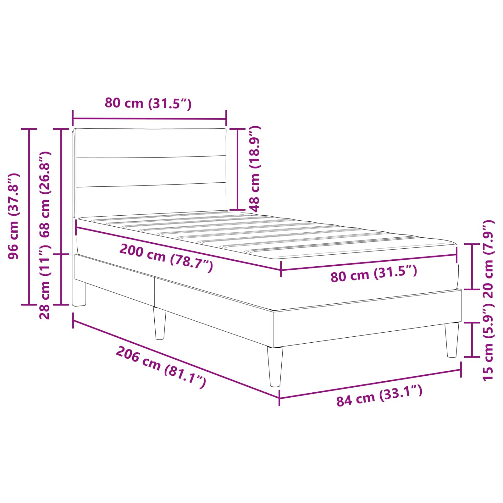 Krevetna konstrukcija Tamno siva 80 x 200 cm Poliester
