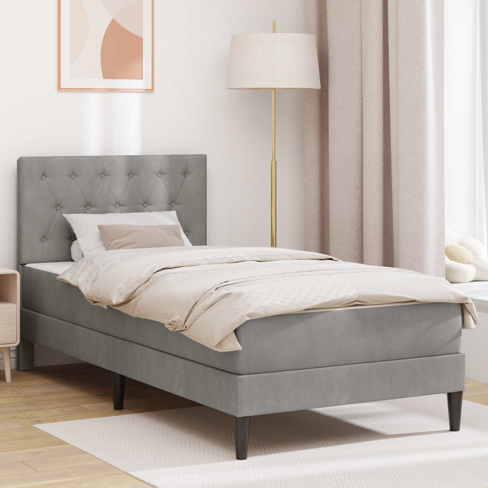 Okvir kreveta s madracem Svijetlo siva 90 x 190 cm Baršun