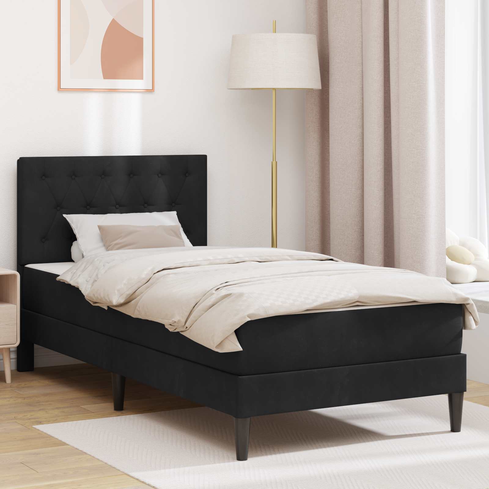 Okvir kreveta s madracem s uzglavljem Crna 90 x 200 cm Baršun