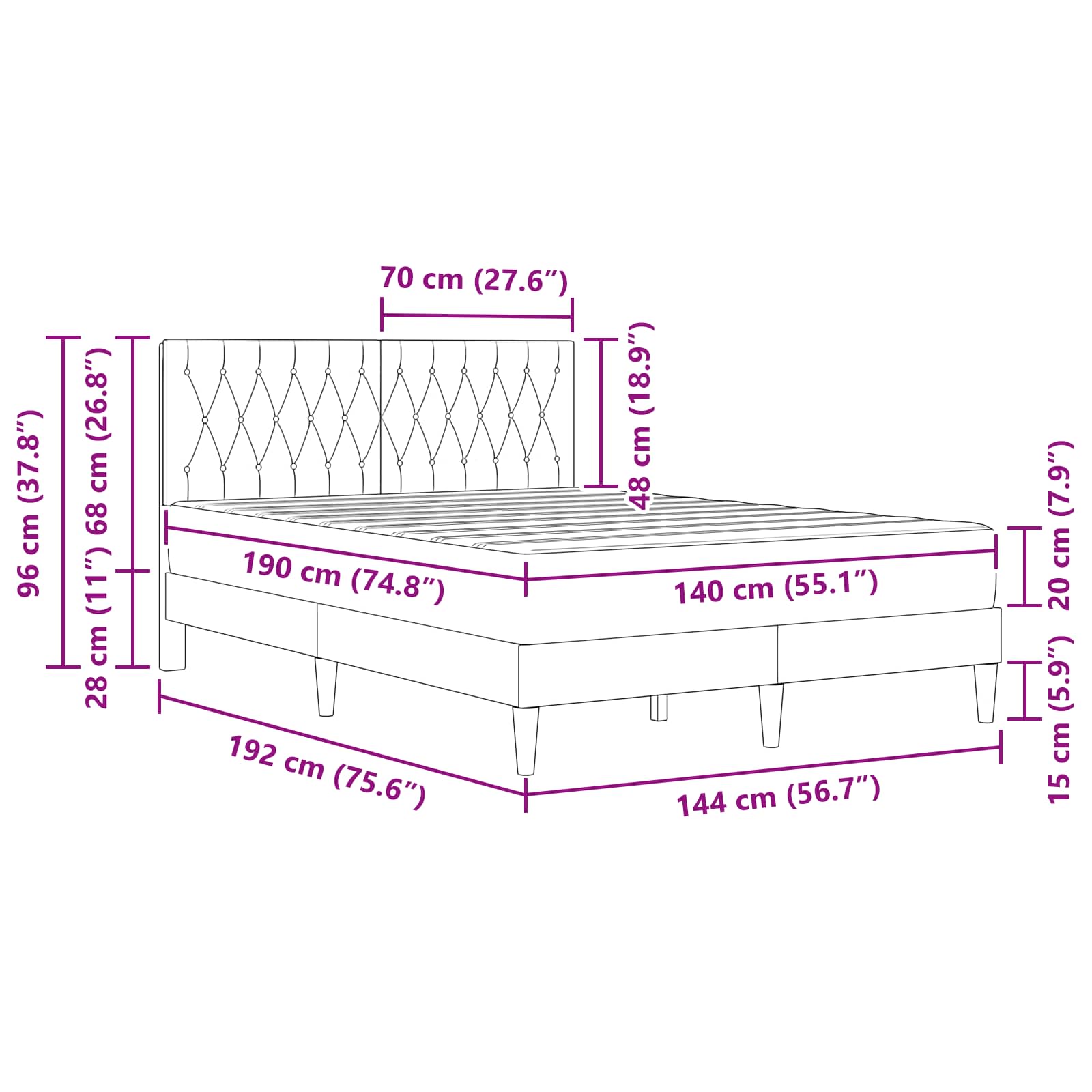 Okvir kreveta s madracem s uzglavljem Plava 140 x 190 cm Baršun