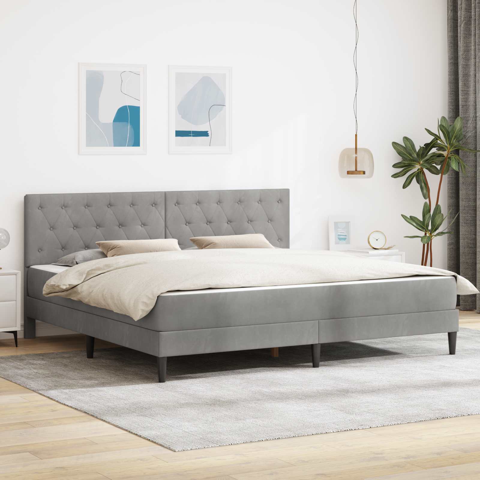 Okvir kreveta s madracem Svijetlo siva 200 x 200 cm Baršun
