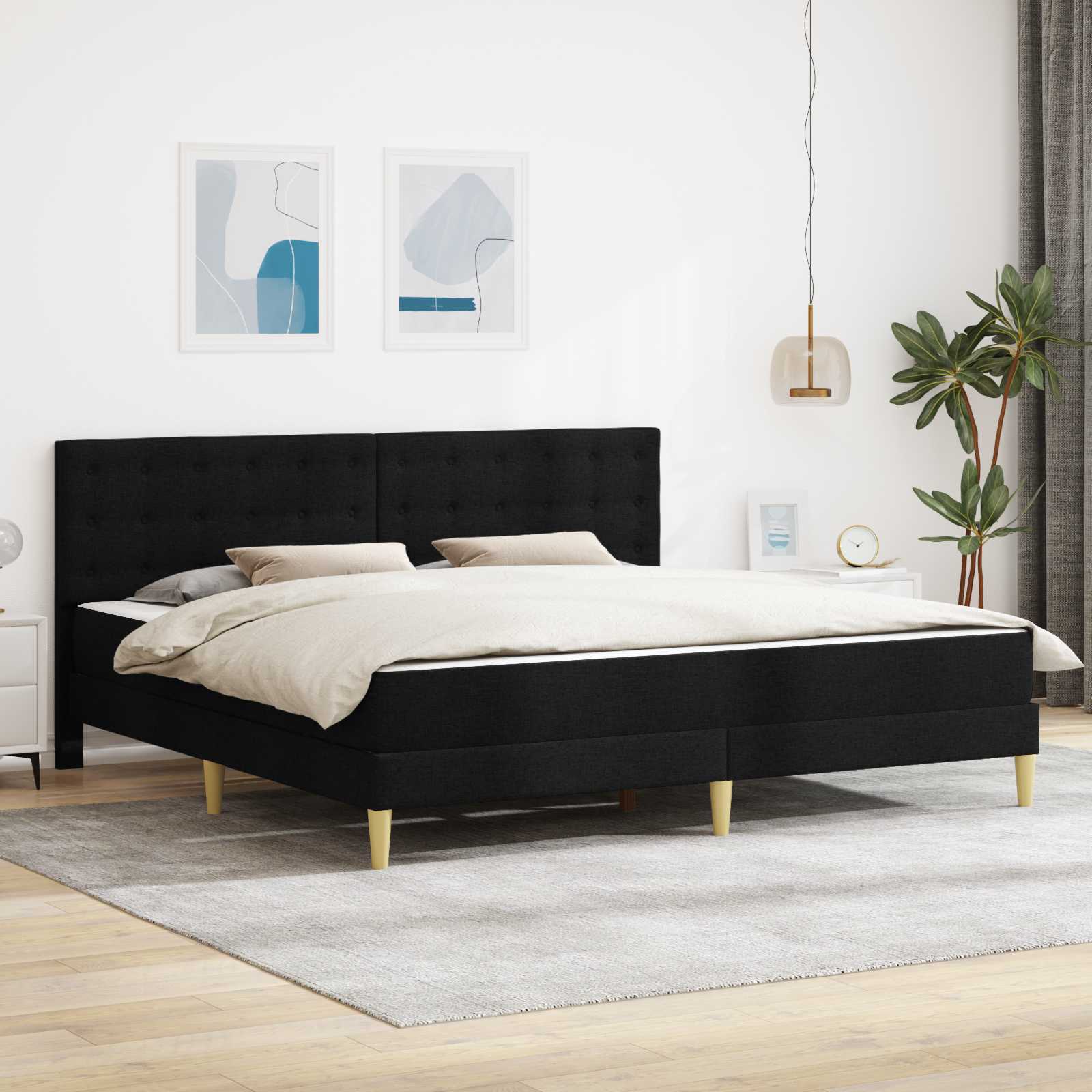 Okvir kreveta s madracem s uzglavljem Crna 180 x 200 cm tkanina