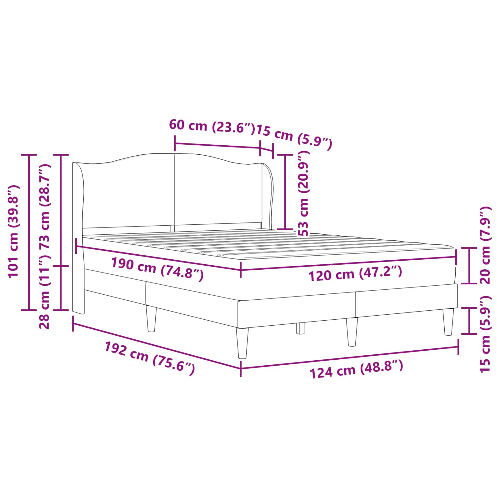 Krevetna konstrukcija 2 pcs Tamnozelena 120 x 190 cm Baršun
