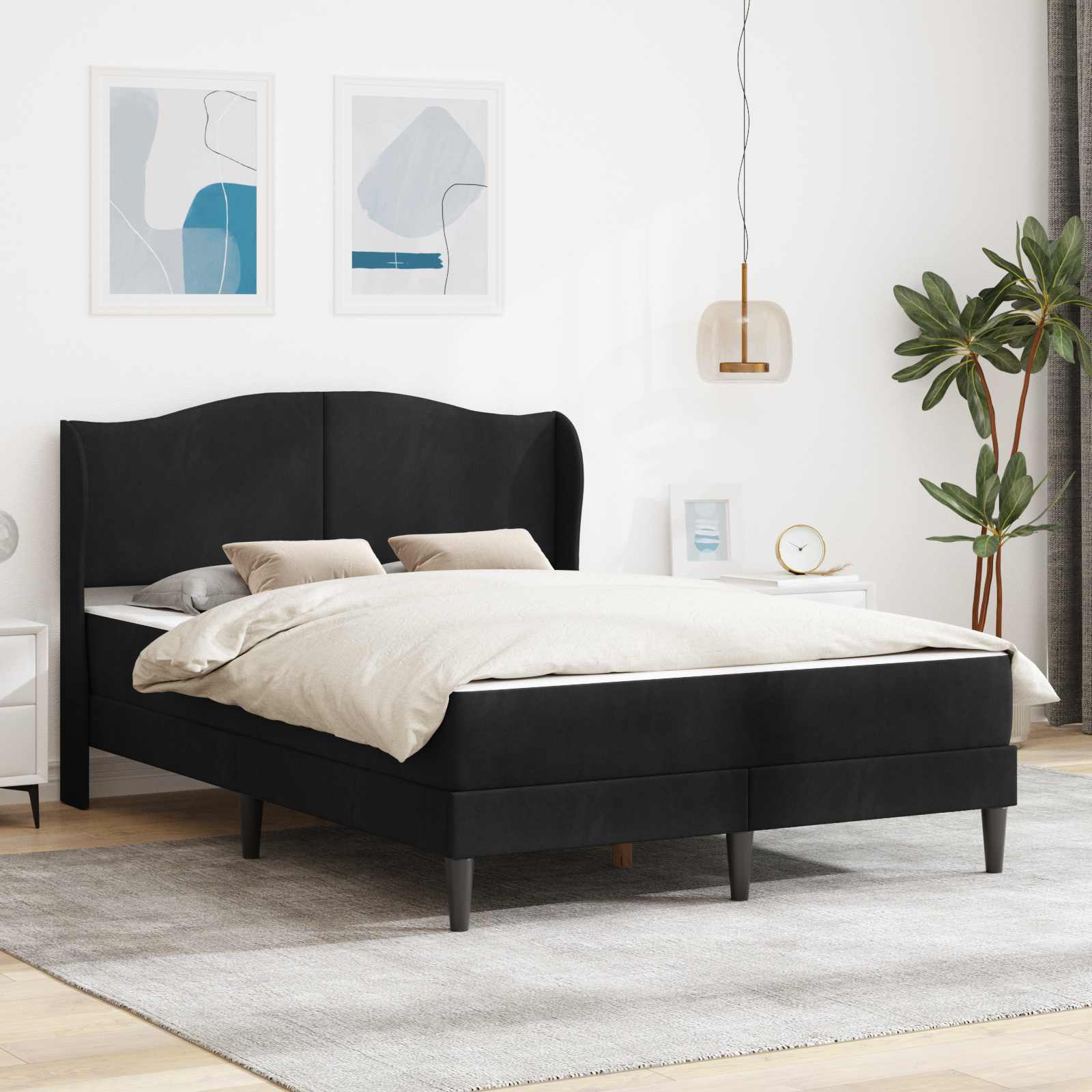 Krevetna konstrukcija s uzglavljem Crna 120 x 200 cm Baršun