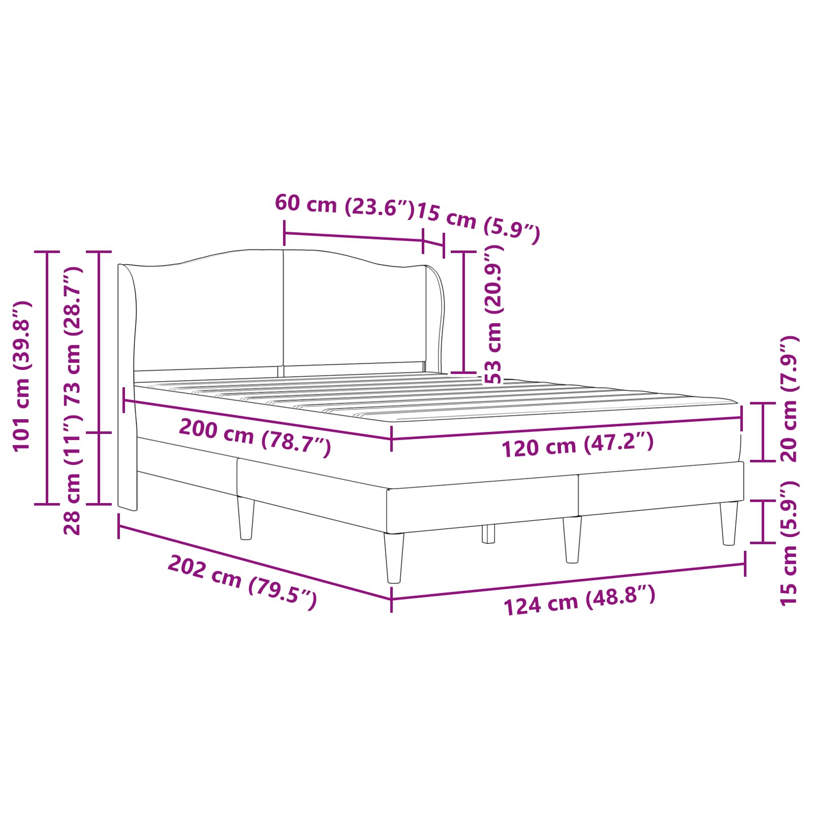 Krevetna konstrukcija s uzglavljem Crna 120 x 200 cm Baršun