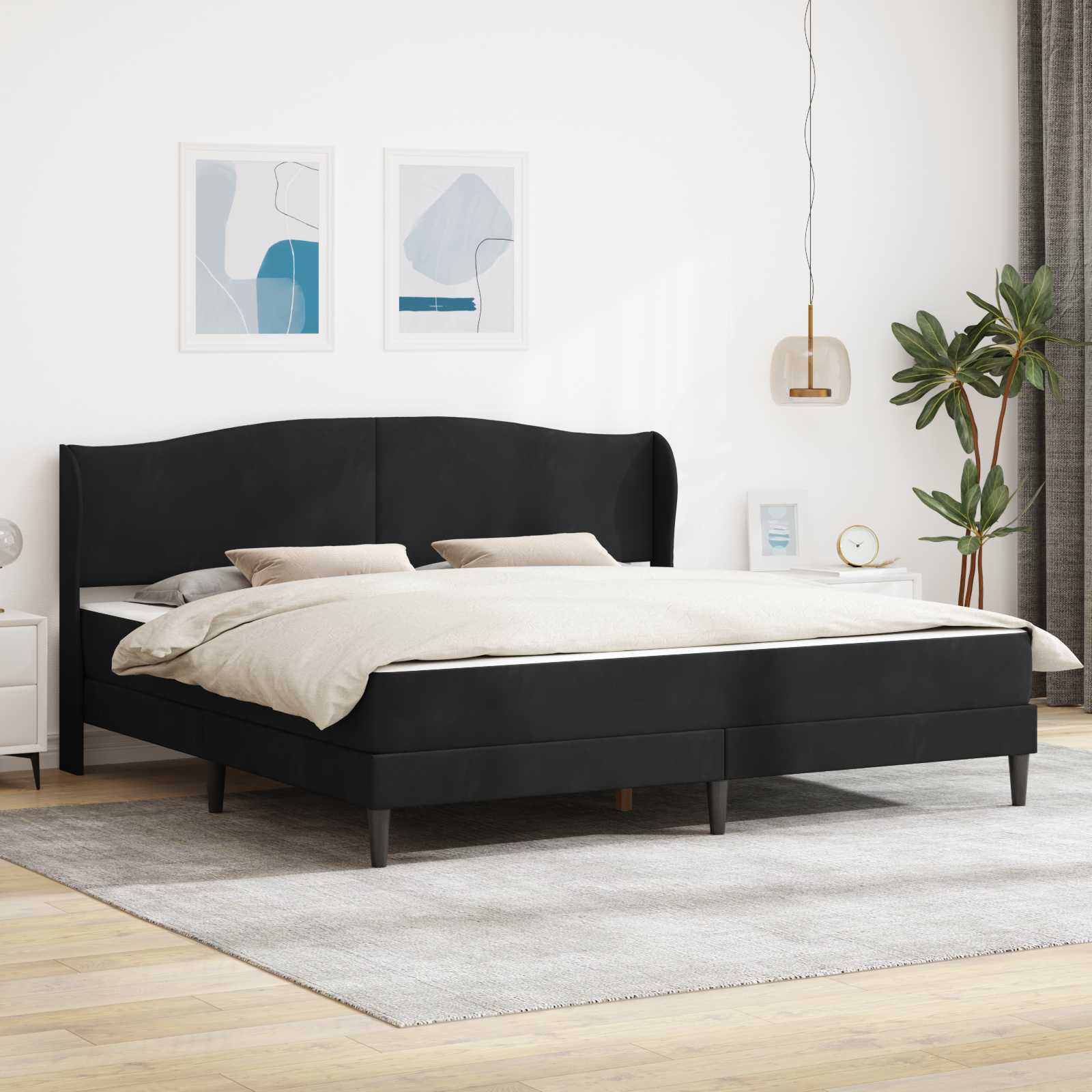 Krevetna konstrukcija s uzglavljem Crna 180 x 200 cm Baršun
