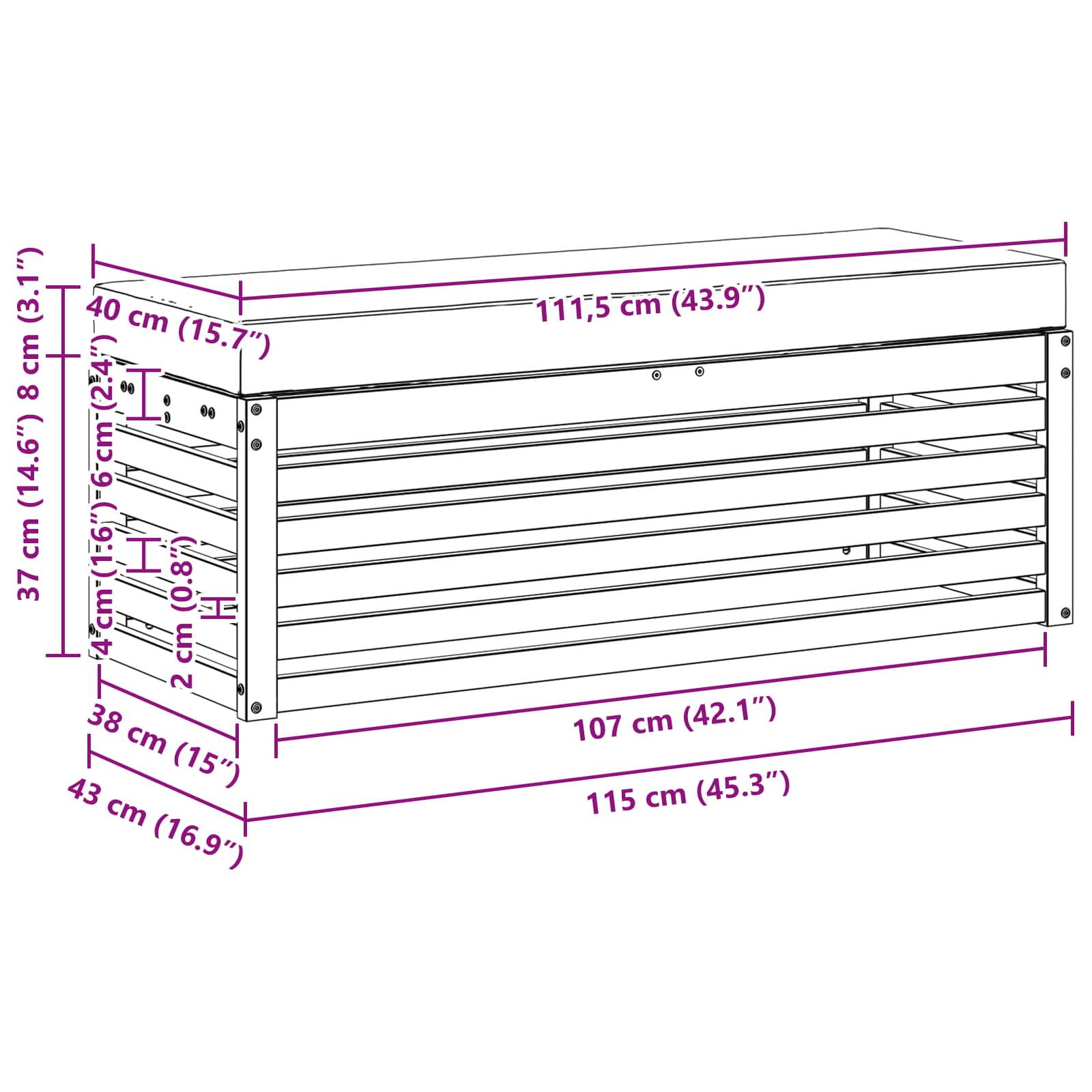 Vanjska stolica klupa s jastukom Bijela 115 x 43 x 45 cm