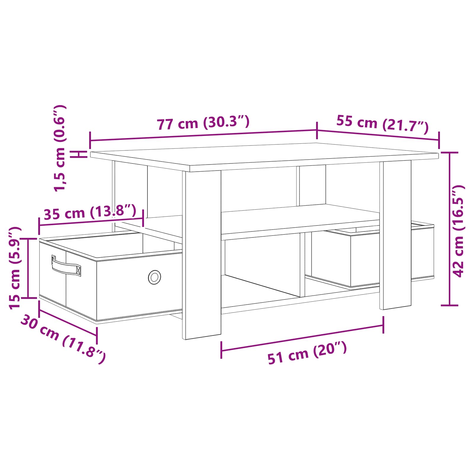 Kava Stol Sonoma hrast 77 x 55 x 42 cm Konstruirano drvo