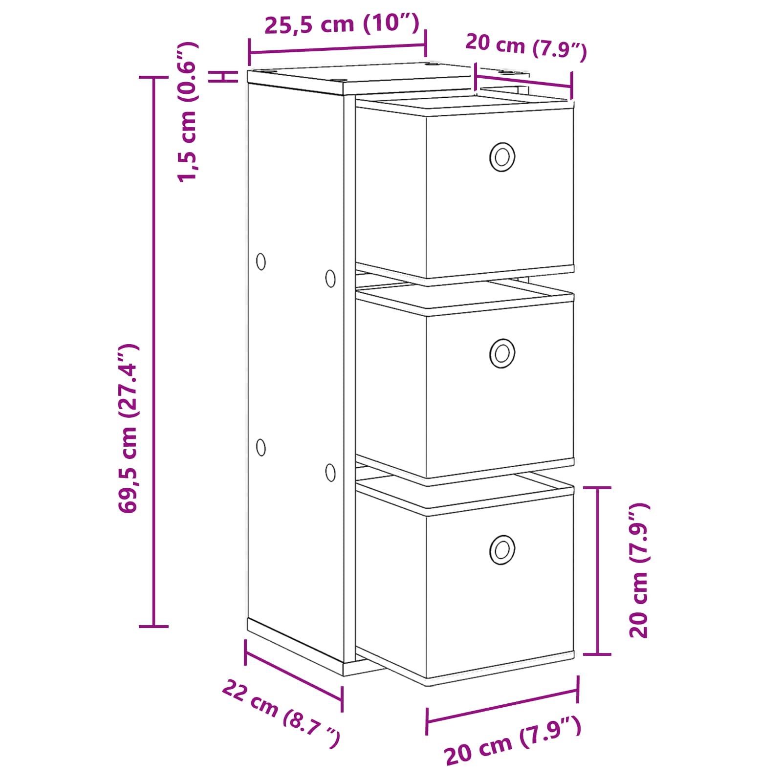 Kreveta s ladicama Umjetnički hrast 25,5 x 22 x 69,5 cm